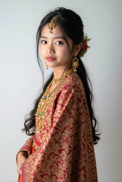 Young Girl Wearing Traditional Indian Jewelry and Attire