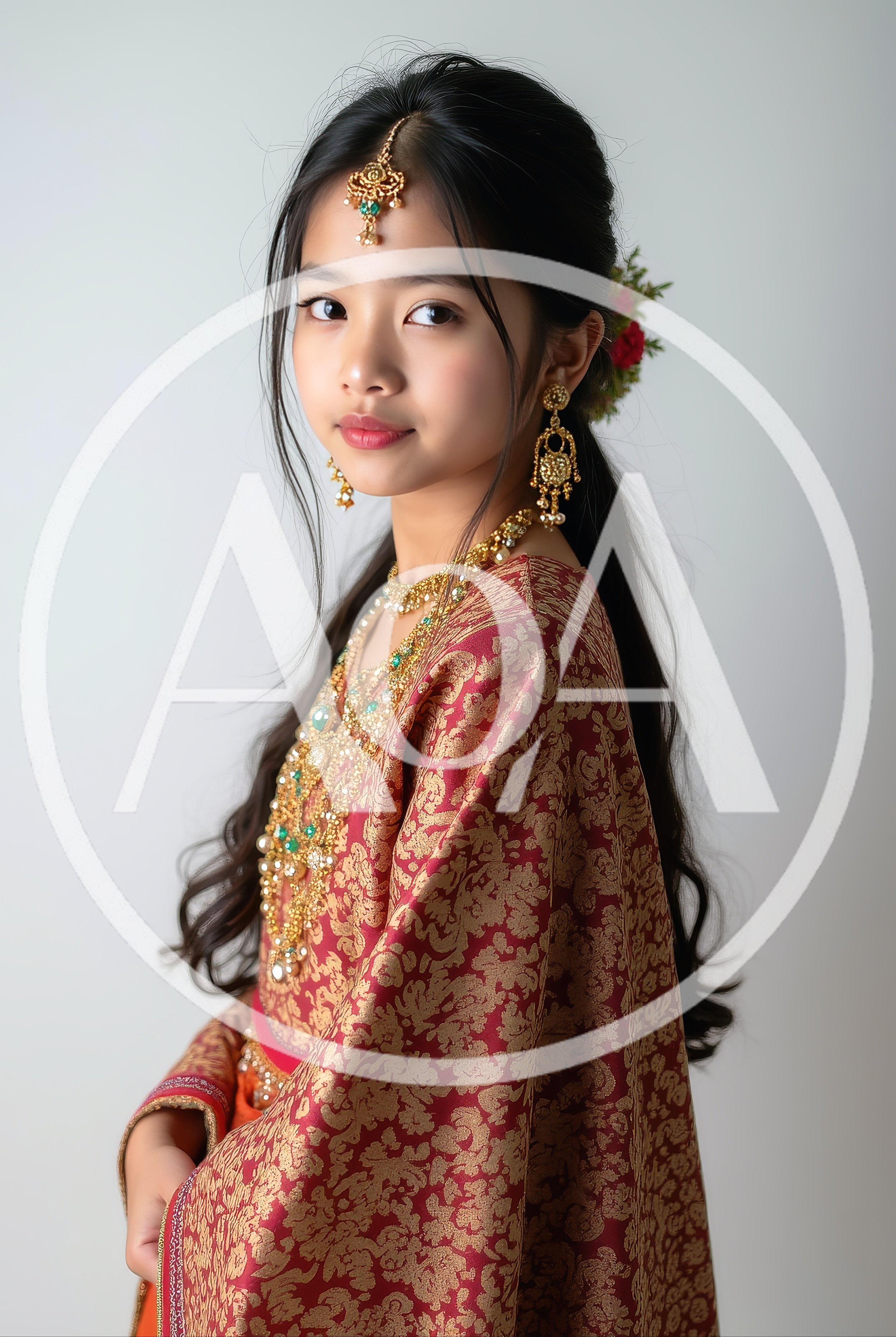 Young Girl Wearing Traditional Indian Jewelry and Attire