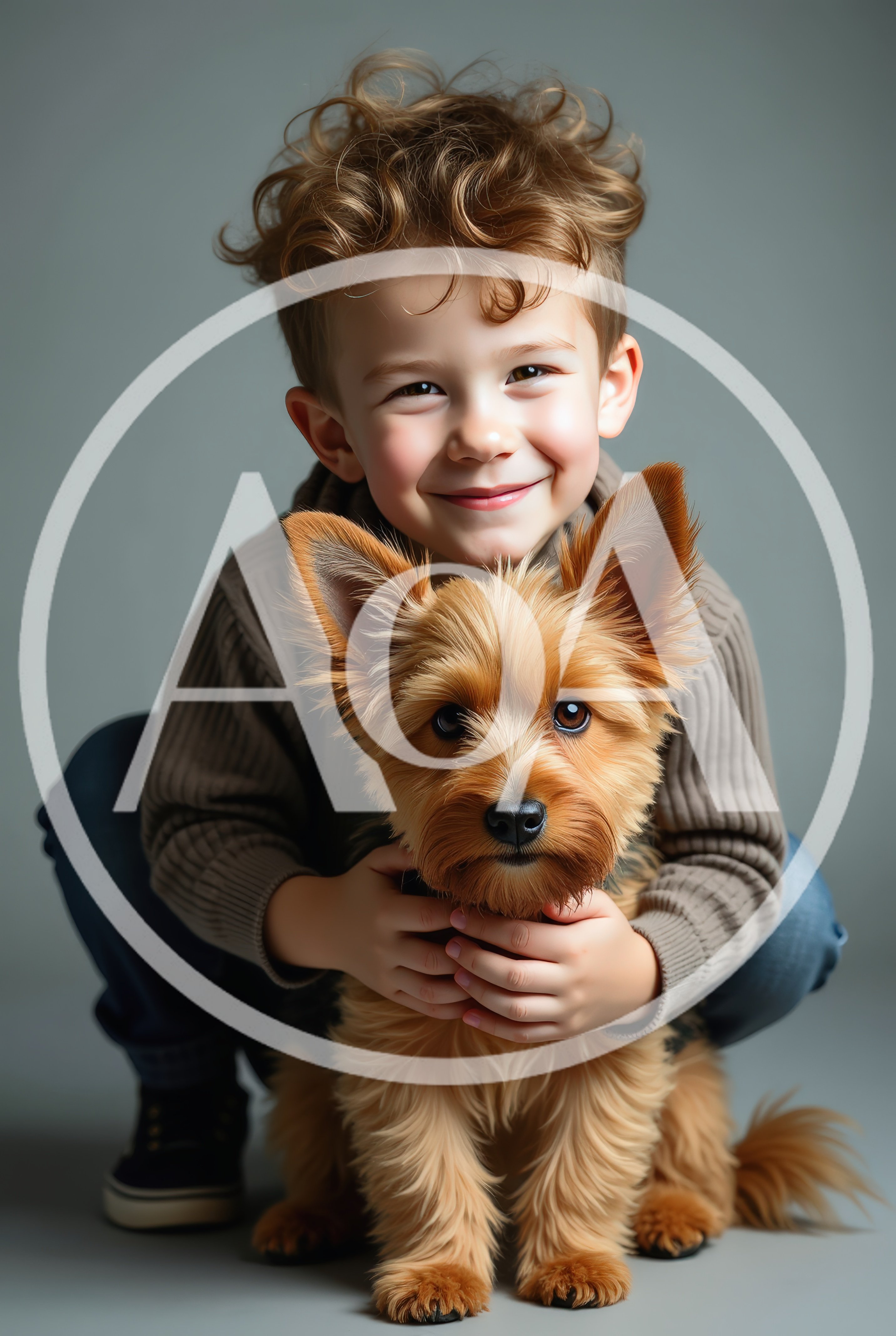 Young Boy Hugging His Small Terrier Dog