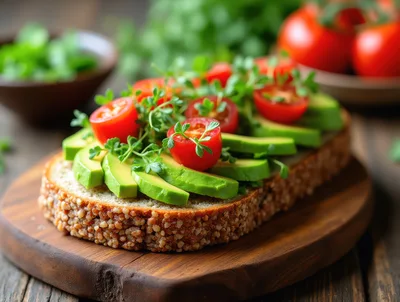 Avocado Toast With Cherry Tomatoes And Microgreens