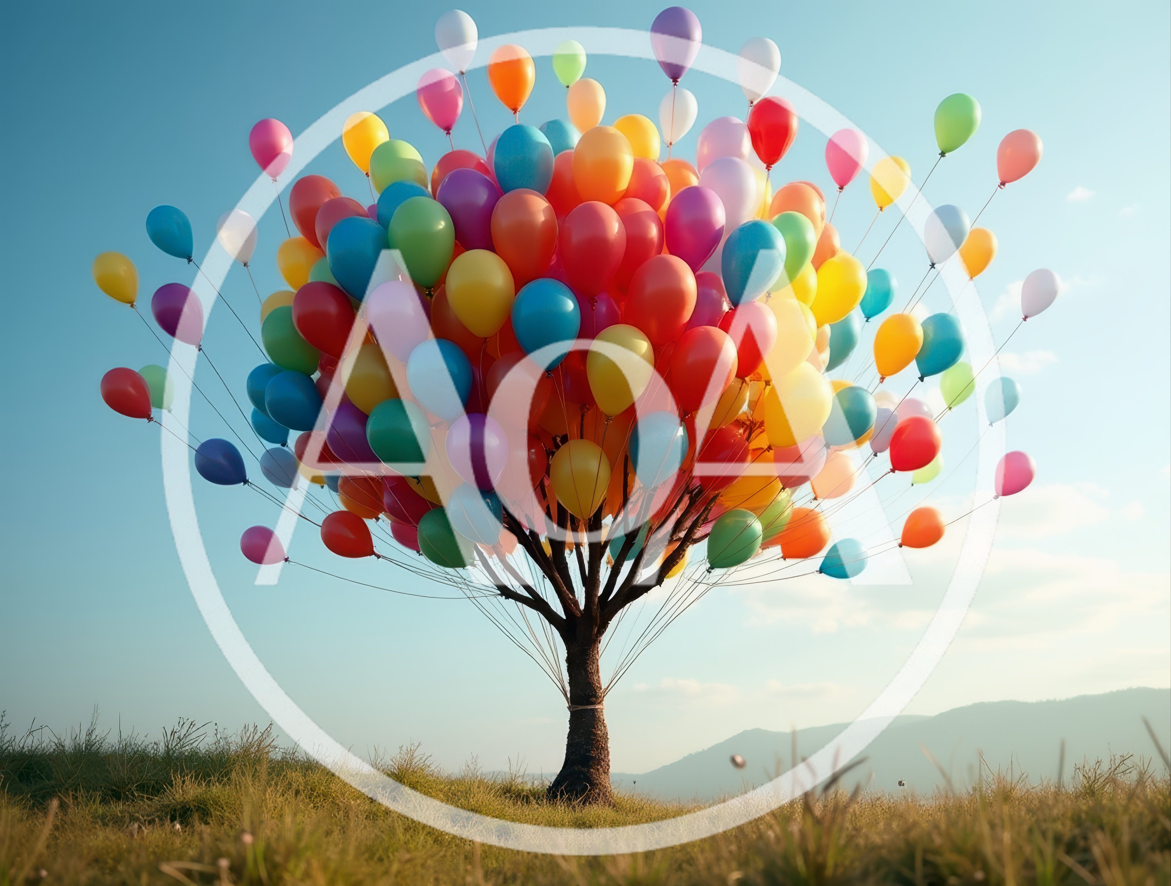 Surreal Tree Made Of Colorful Floating Balloons