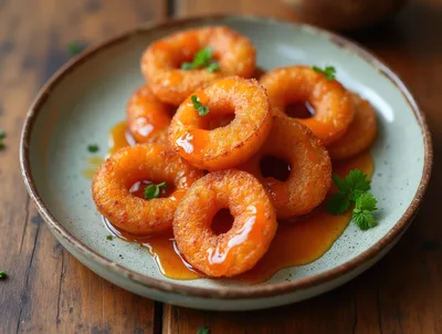 Glazed Pineapple Rings Served on a Ceramic Plate