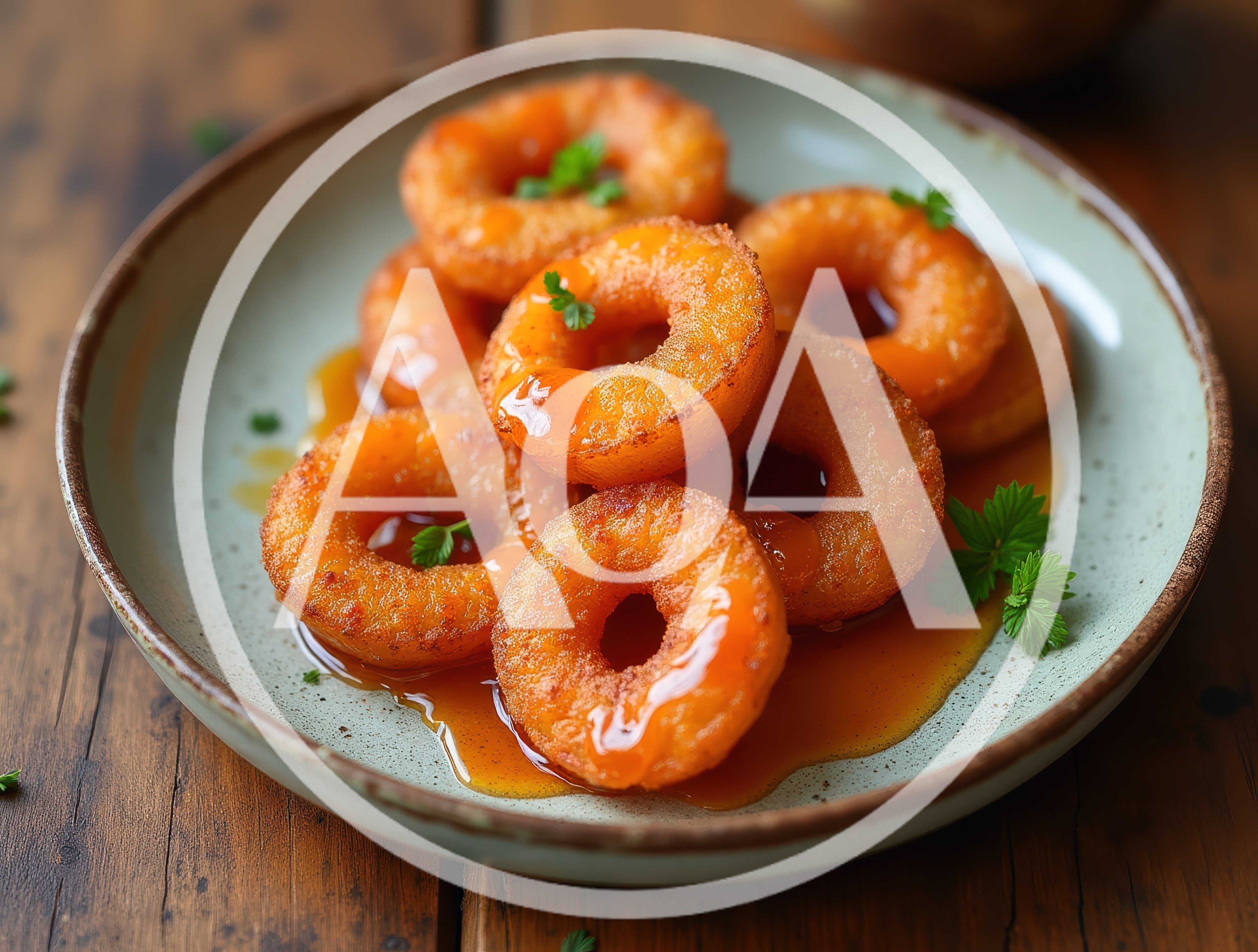 Glazed Pineapple Rings Served on a Ceramic Plate