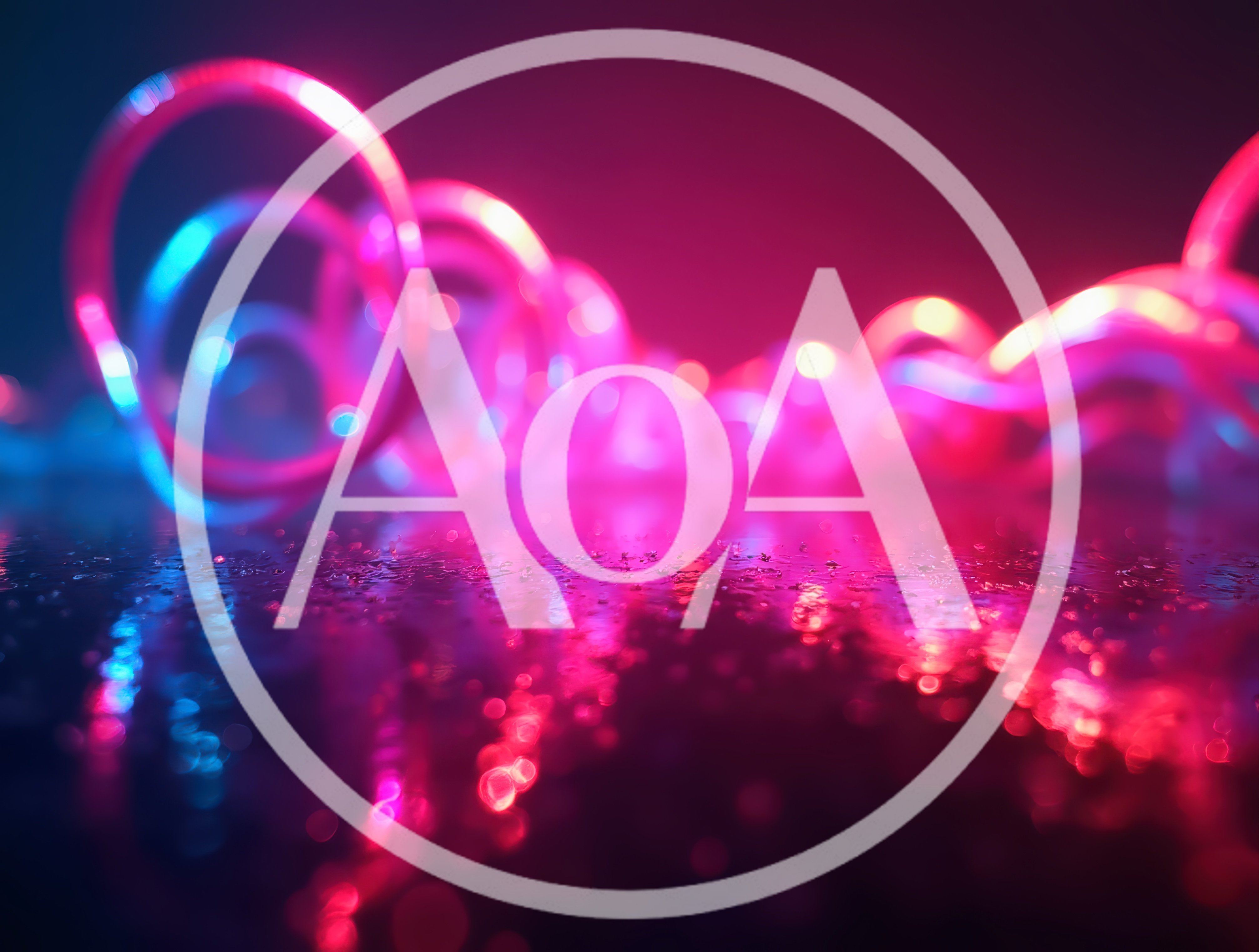 Abstract Neon Light Spirals Reflecting On Wet Surface