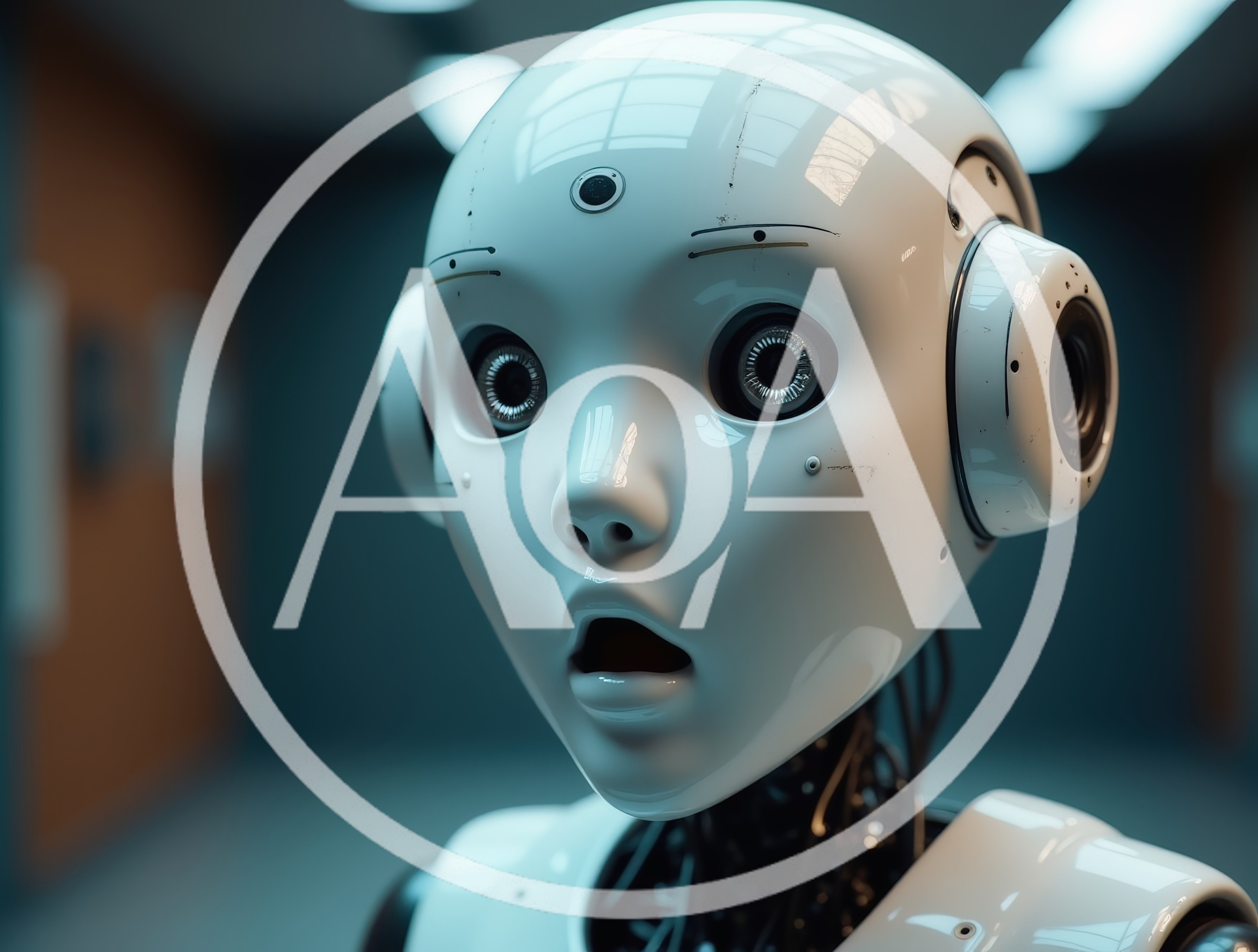 Close Up Portrait Of A Surprised Humanoid Robot