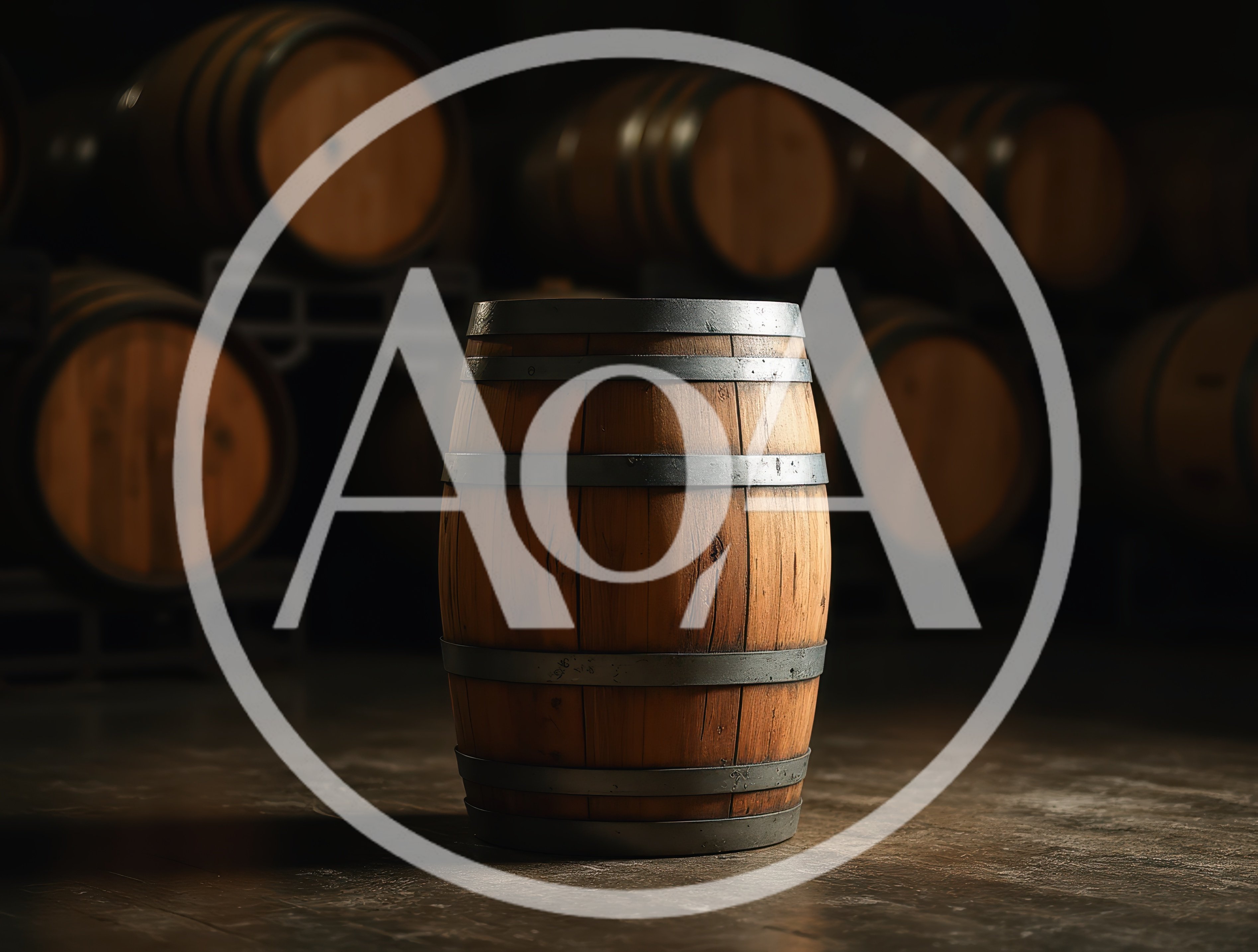 Wooden Barrel Standing in a Dimly Lit Wine Cellar