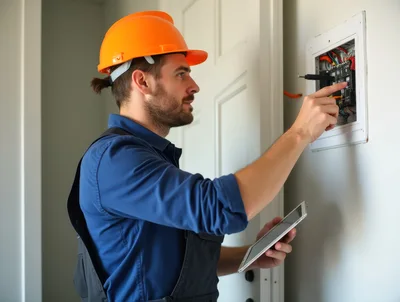 Electrician Inspecting Residential Circuit Breaker Panel