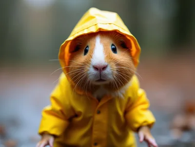 Cute Guinea Pig Wearing A Yellow Raincoat