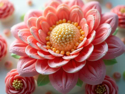 Pink Dahlia Flower Shaped Icing Cupcake Decoration