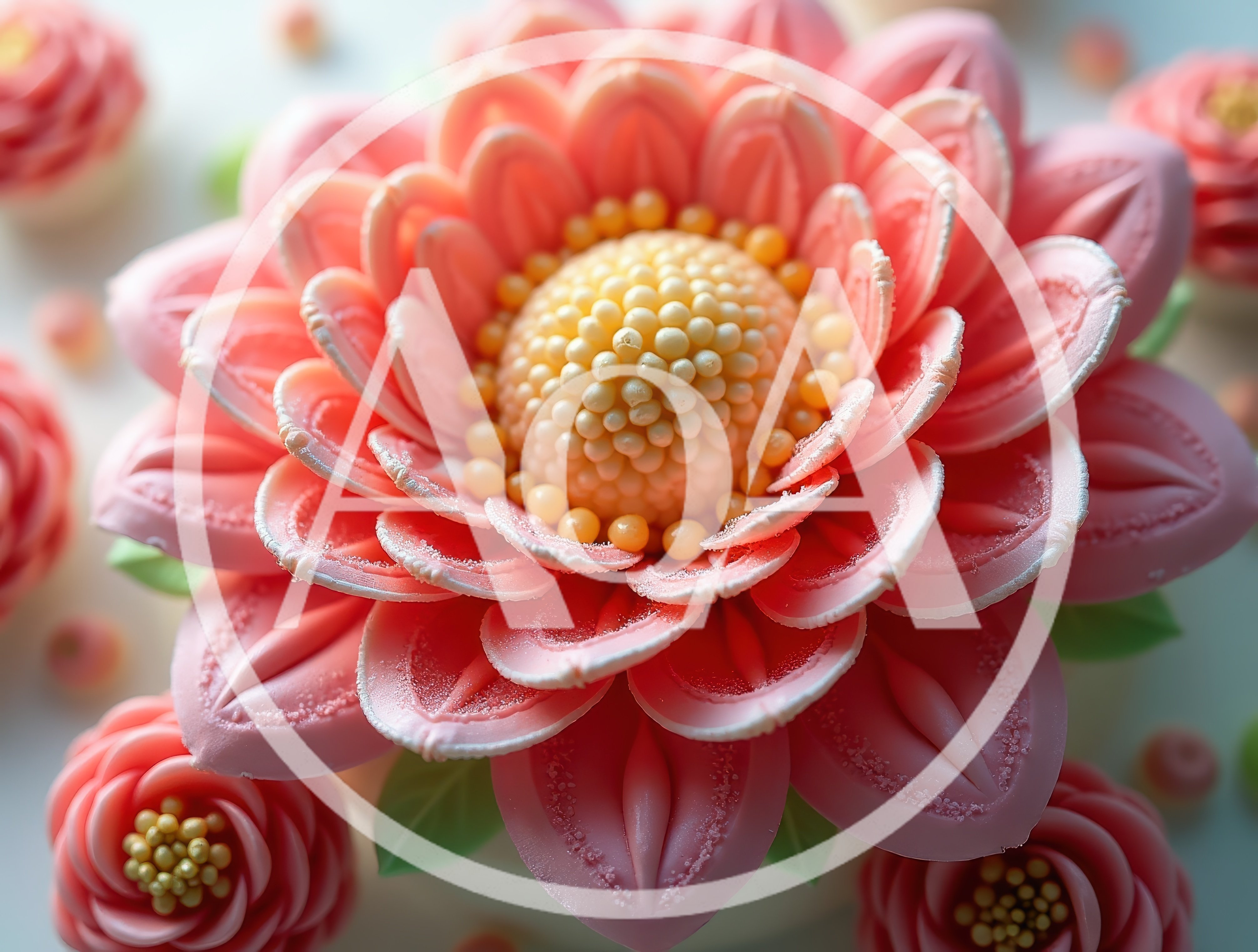 Pink Dahlia Flower Shaped Icing Cupcake Decoration