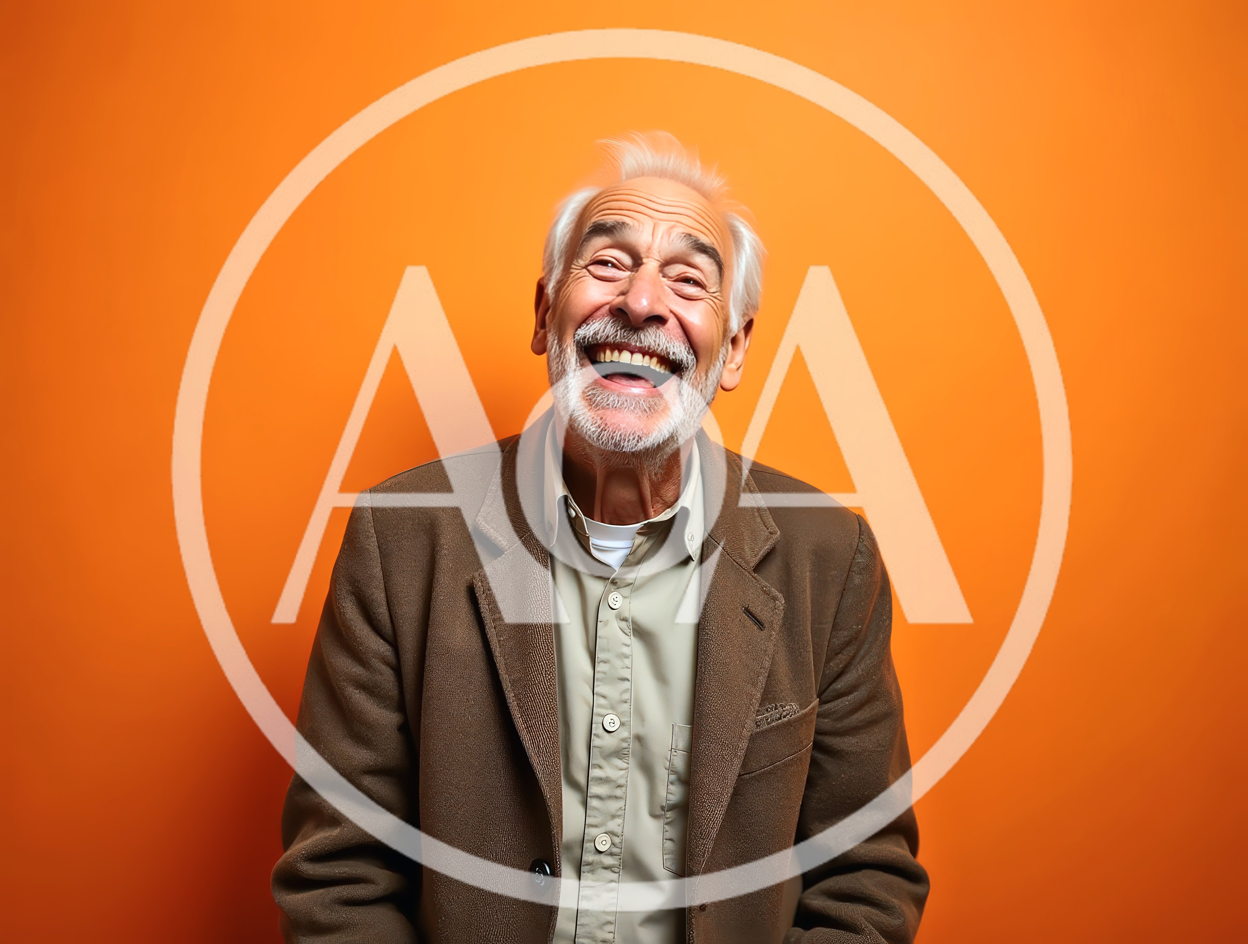 Happy Senior Man Laughing Against Orange Background