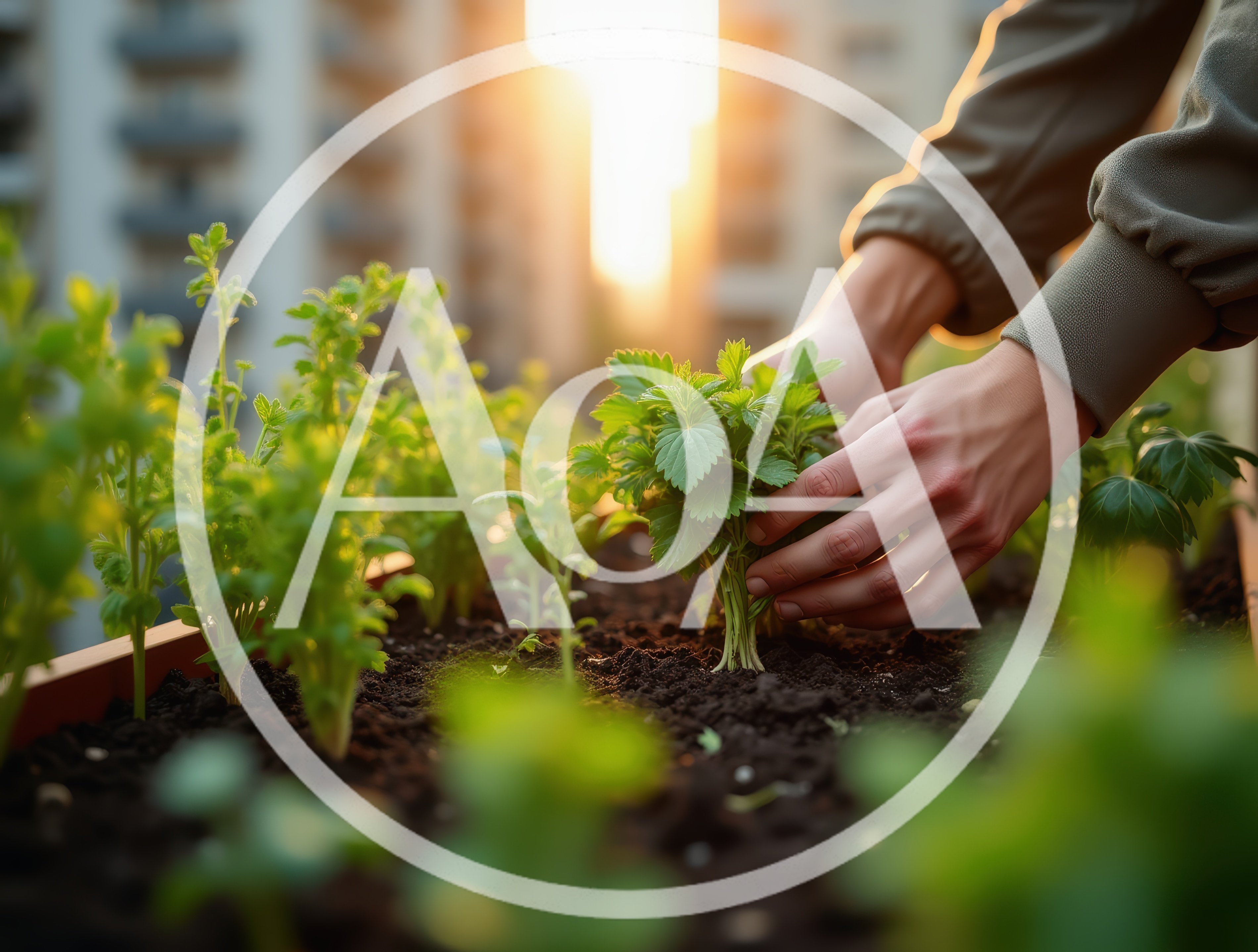 Person Planting Green Seedlings In A Balcony Garden
