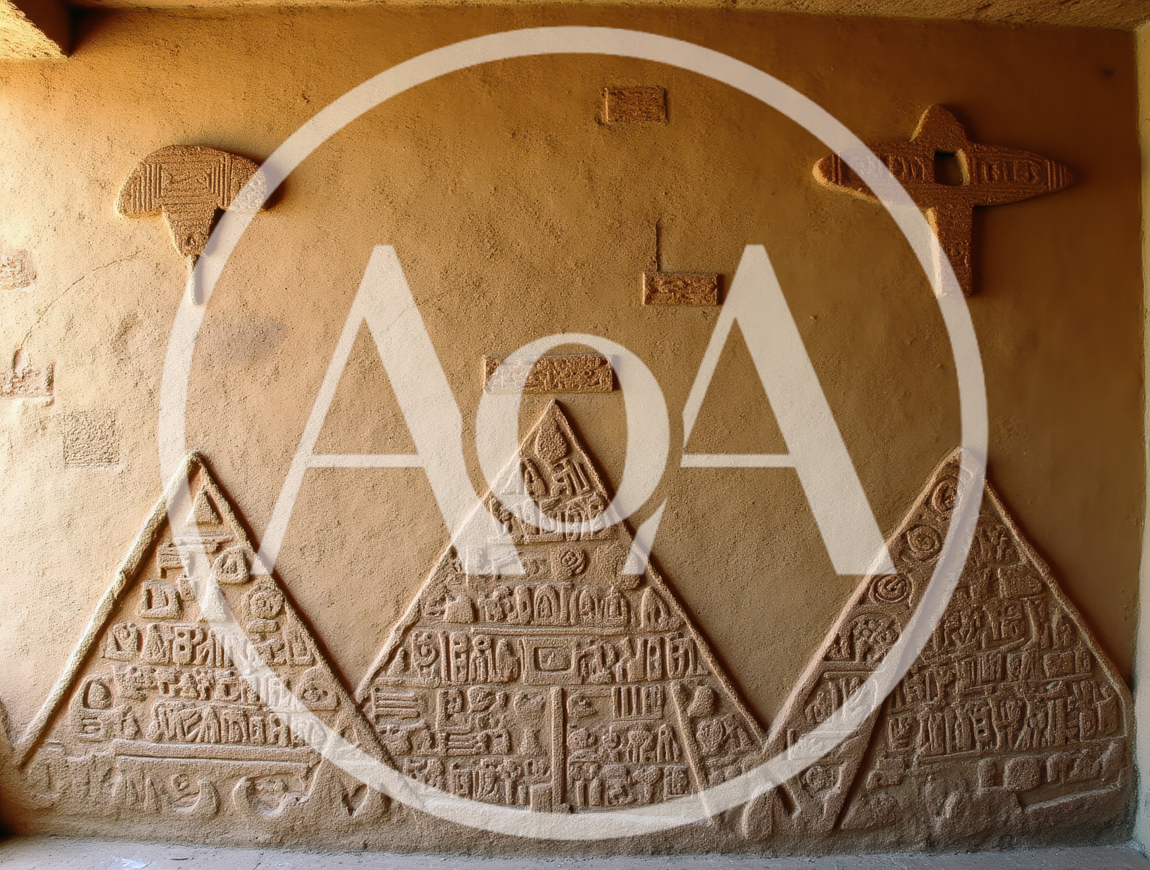 Ancient Egyptian Style Relief Carvings On Textured Wall