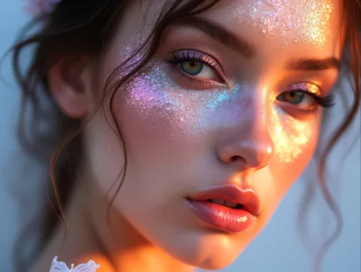 Close Up Portrait Of A Woman With Glitter Makeup
