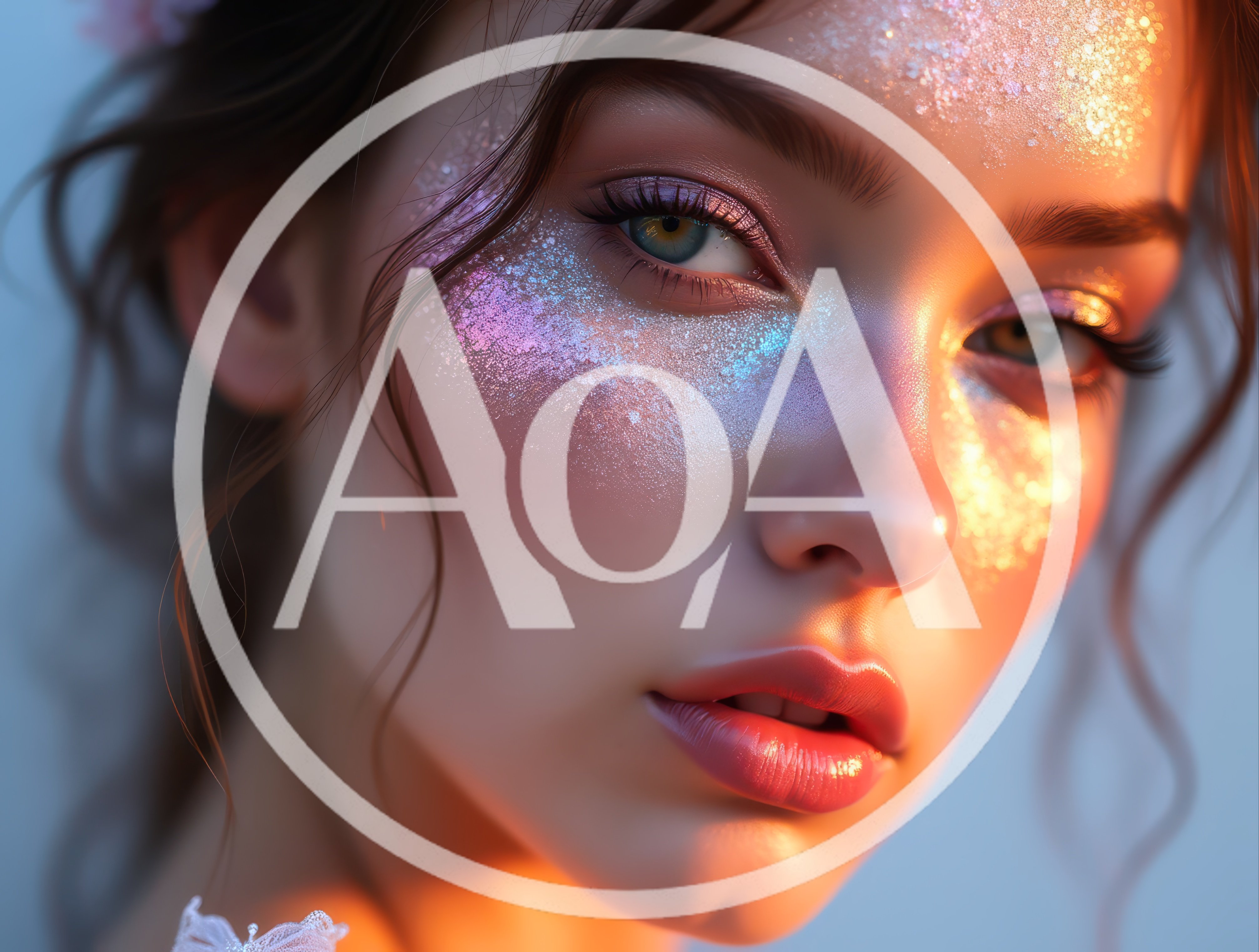 Close Up Portrait Of A Woman With Glitter Makeup