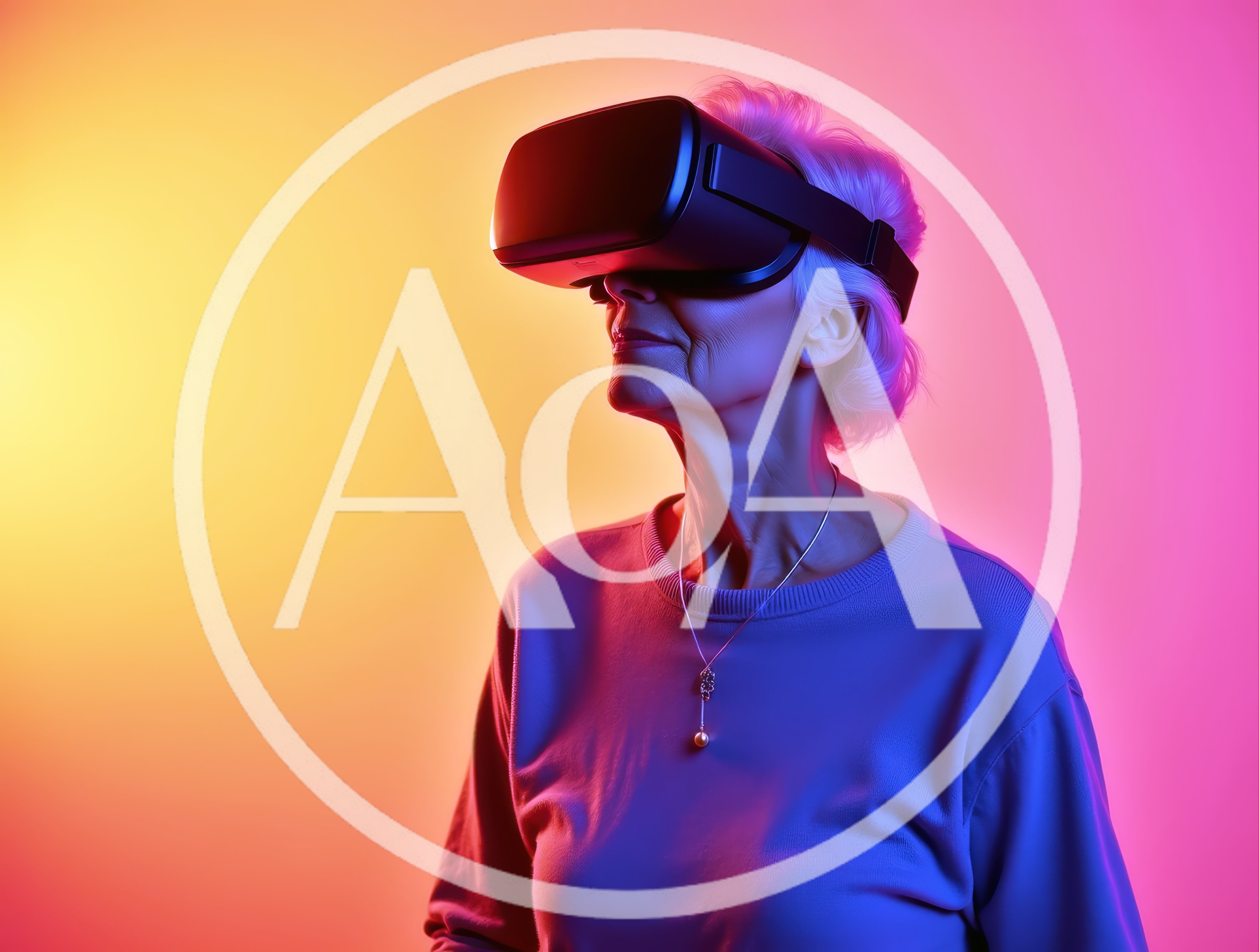 Senior Woman Experiencing Virtual Reality Headset Technology