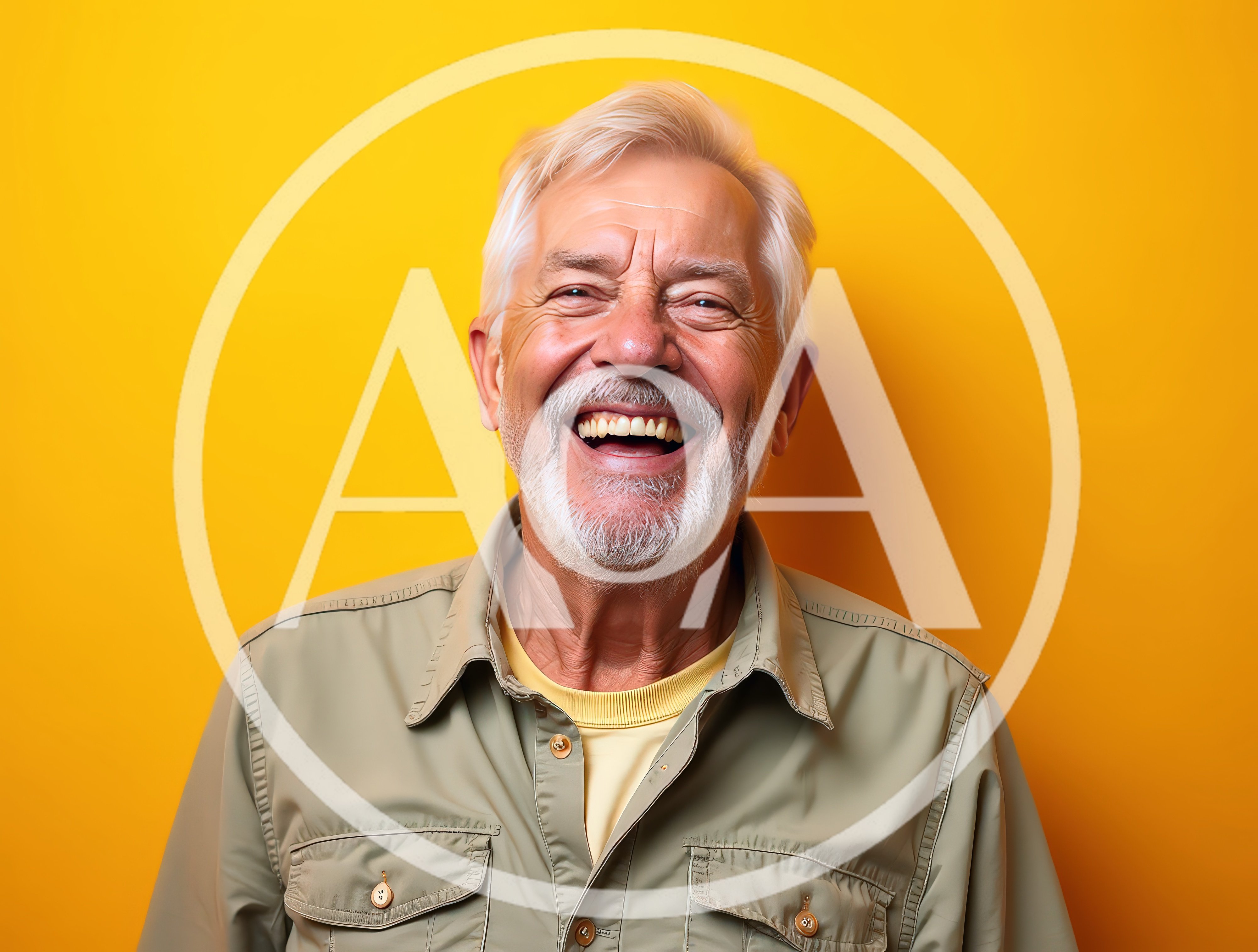 Happy Senior Man Laughing Against Yellow Background