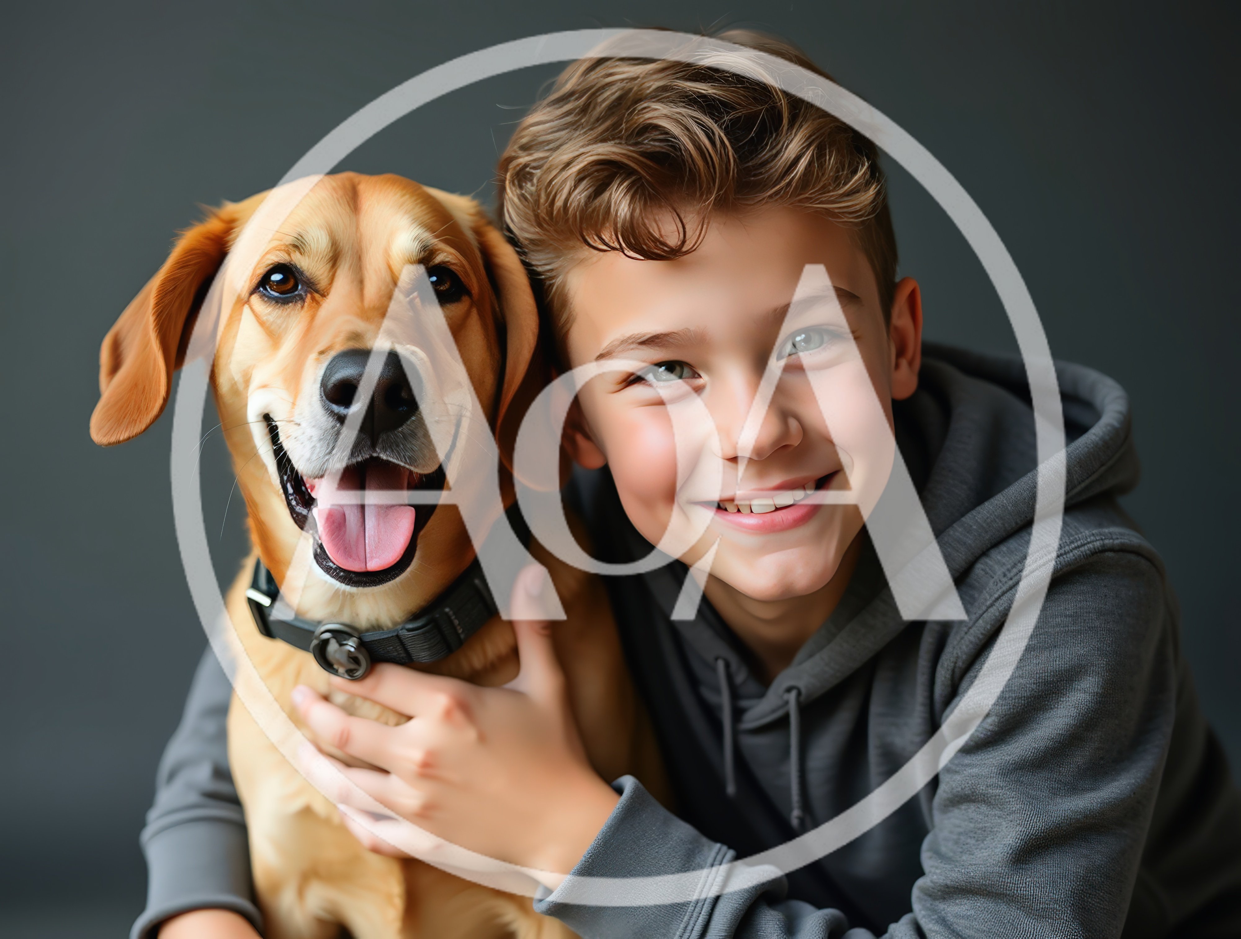 Happy Boy Hugging His Golden Retriever Dog