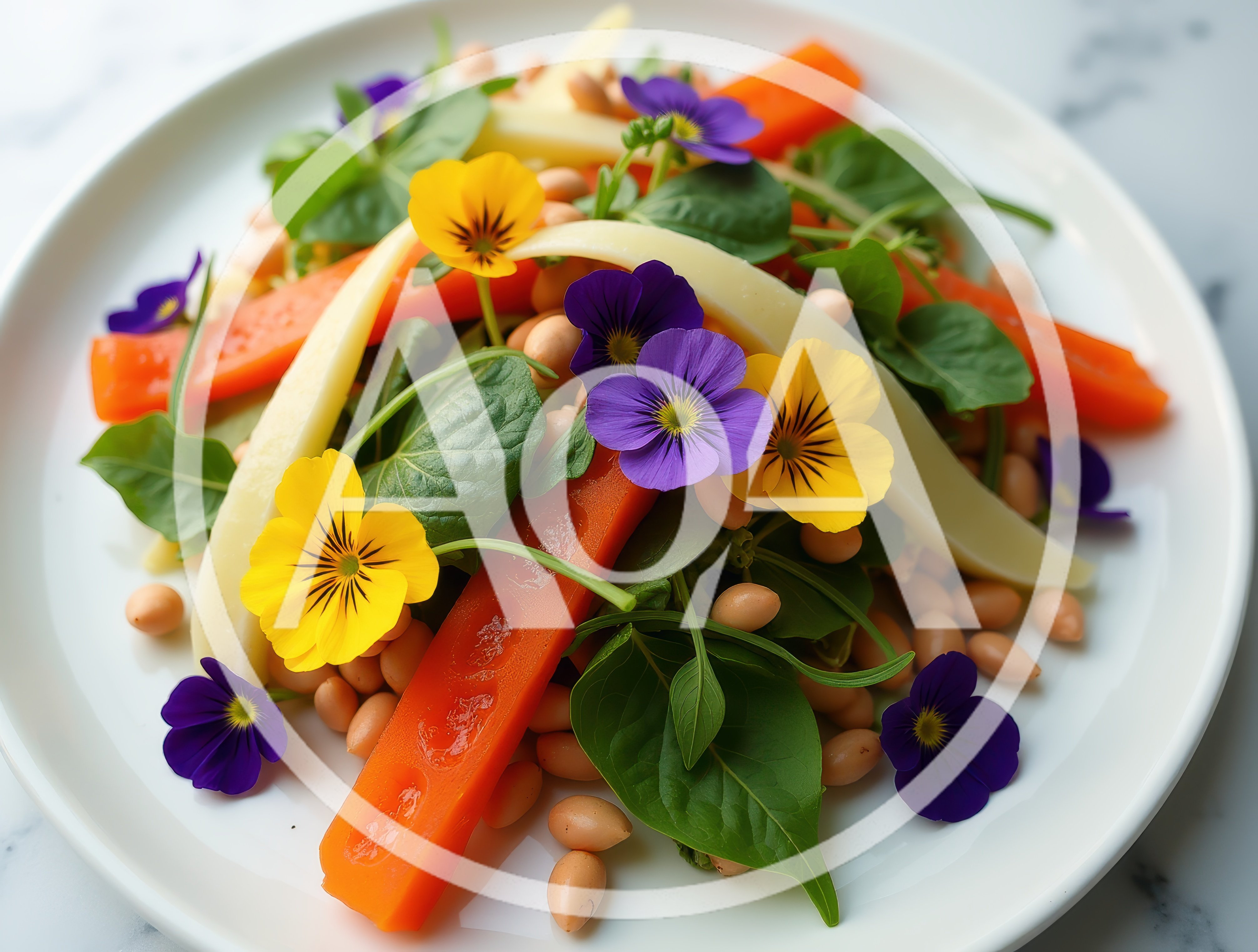 Gourmet Salad With Edible Flowers And Vegetables