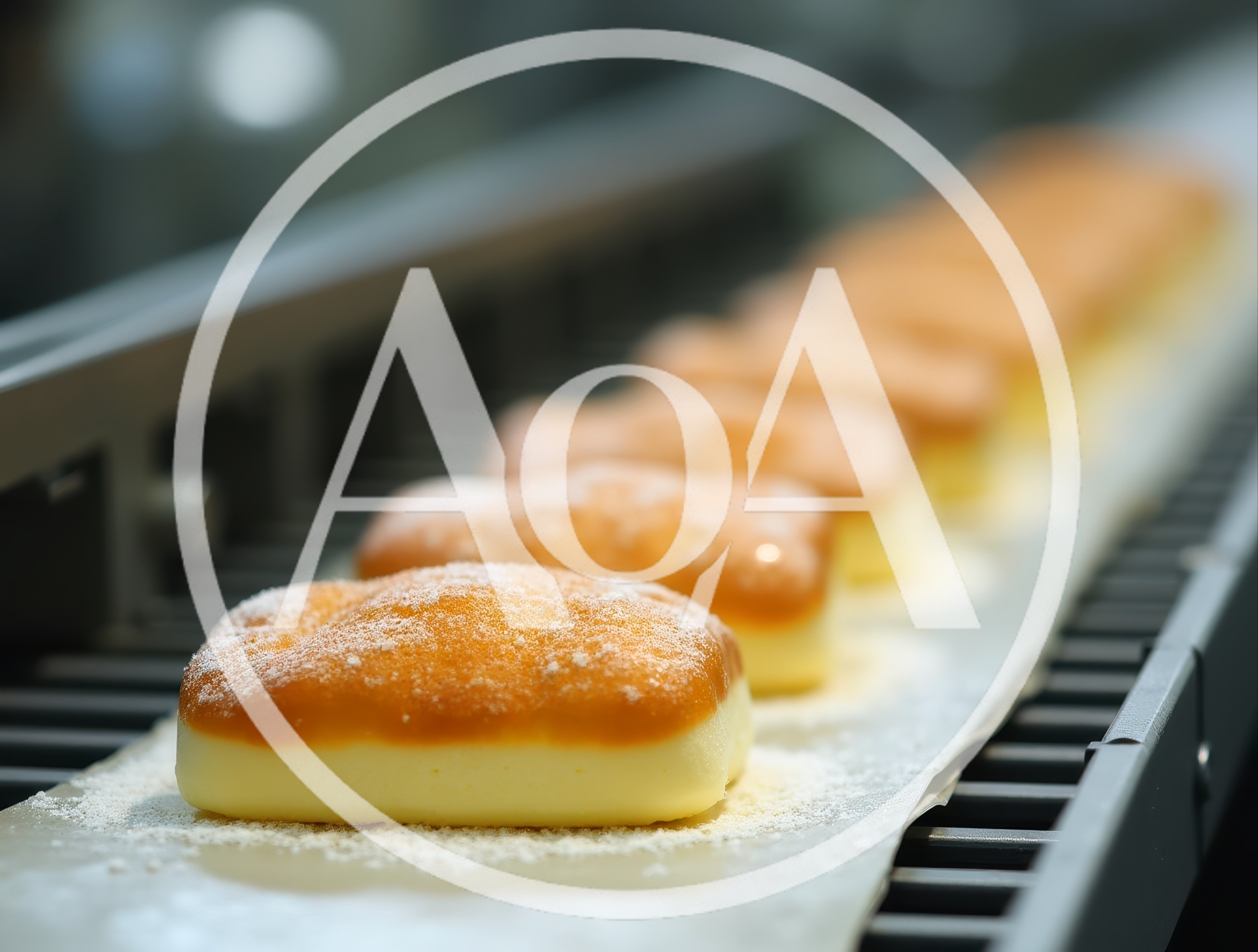 Freshly Baked Pastries Moving Along Industrial Conveyor Belt
