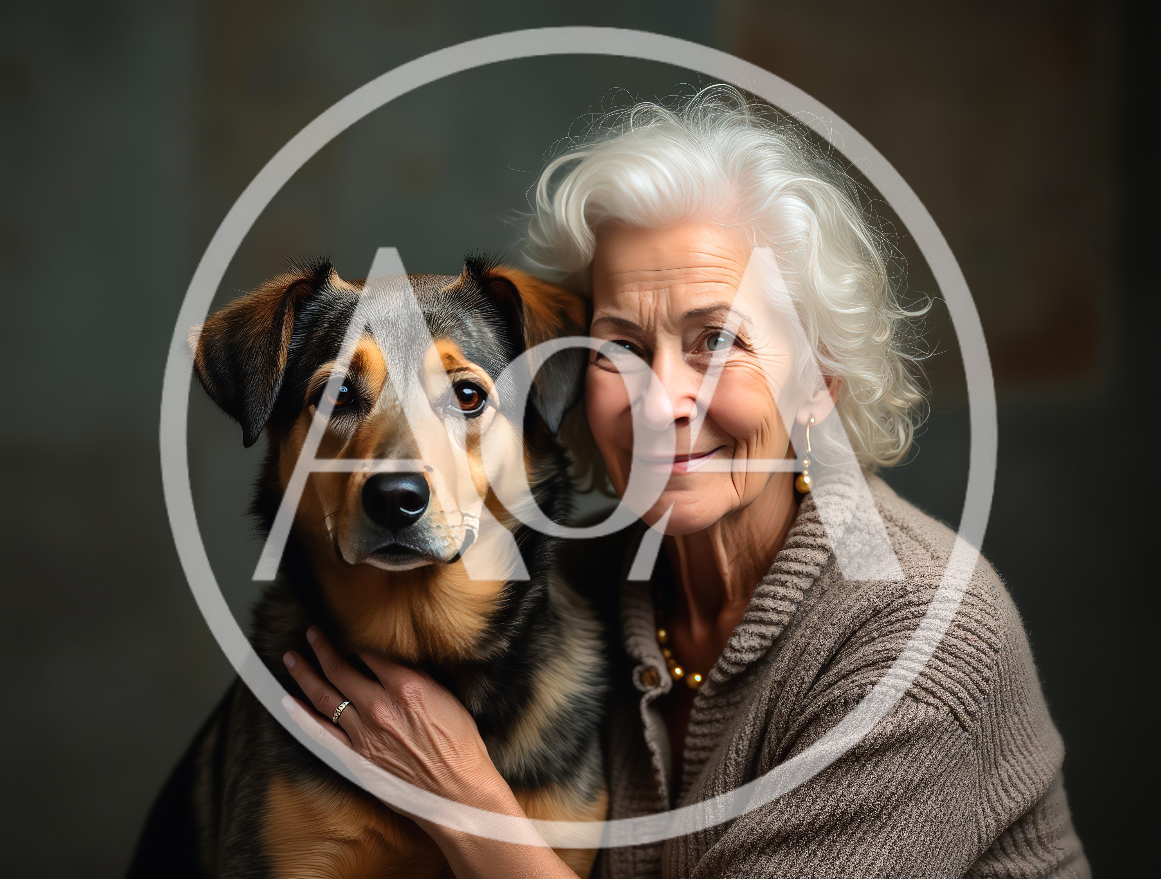 Senior Woman Embracing Her Loyal Mixed Breed Dog