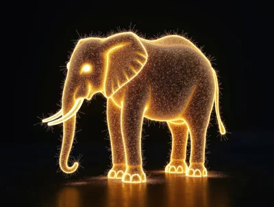 Glowing Golden Particle Elephant Silhouette