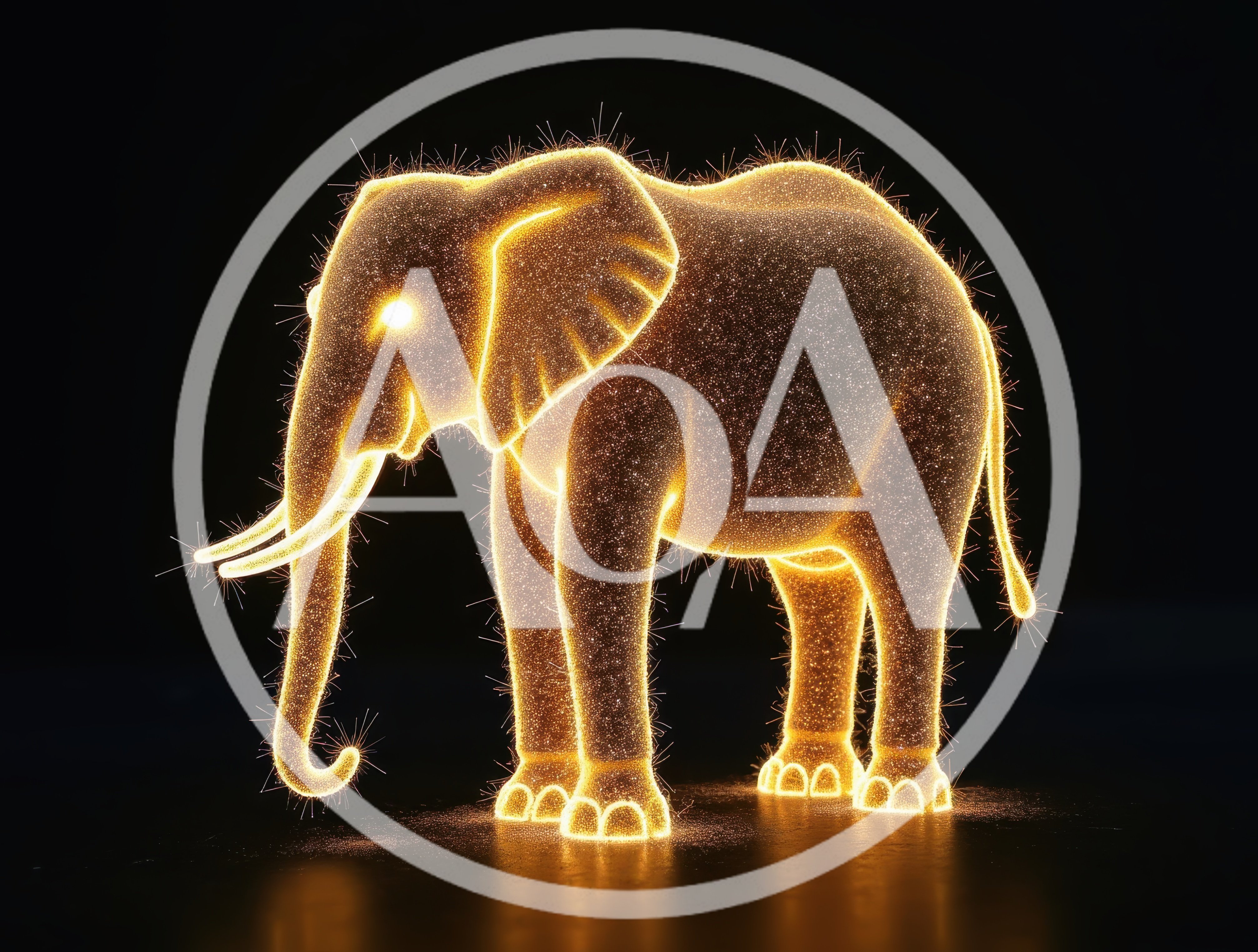 Glowing Golden Particle Elephant Silhouette