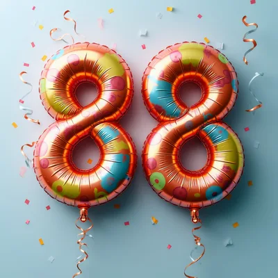 Two Metallic Number Eighty Eight Balloons With Confetti