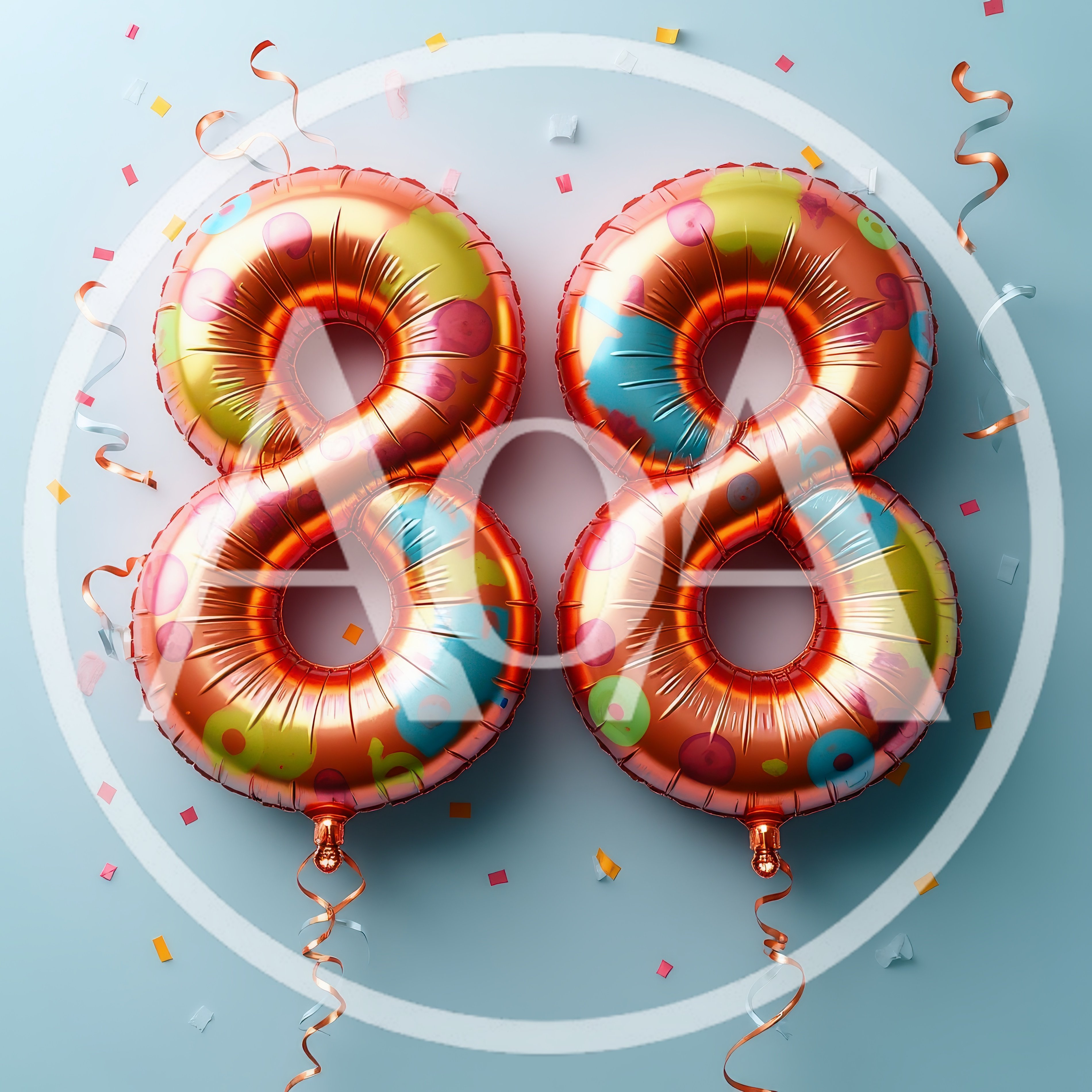 Two Metallic Number Eighty Eight Balloons With Confetti