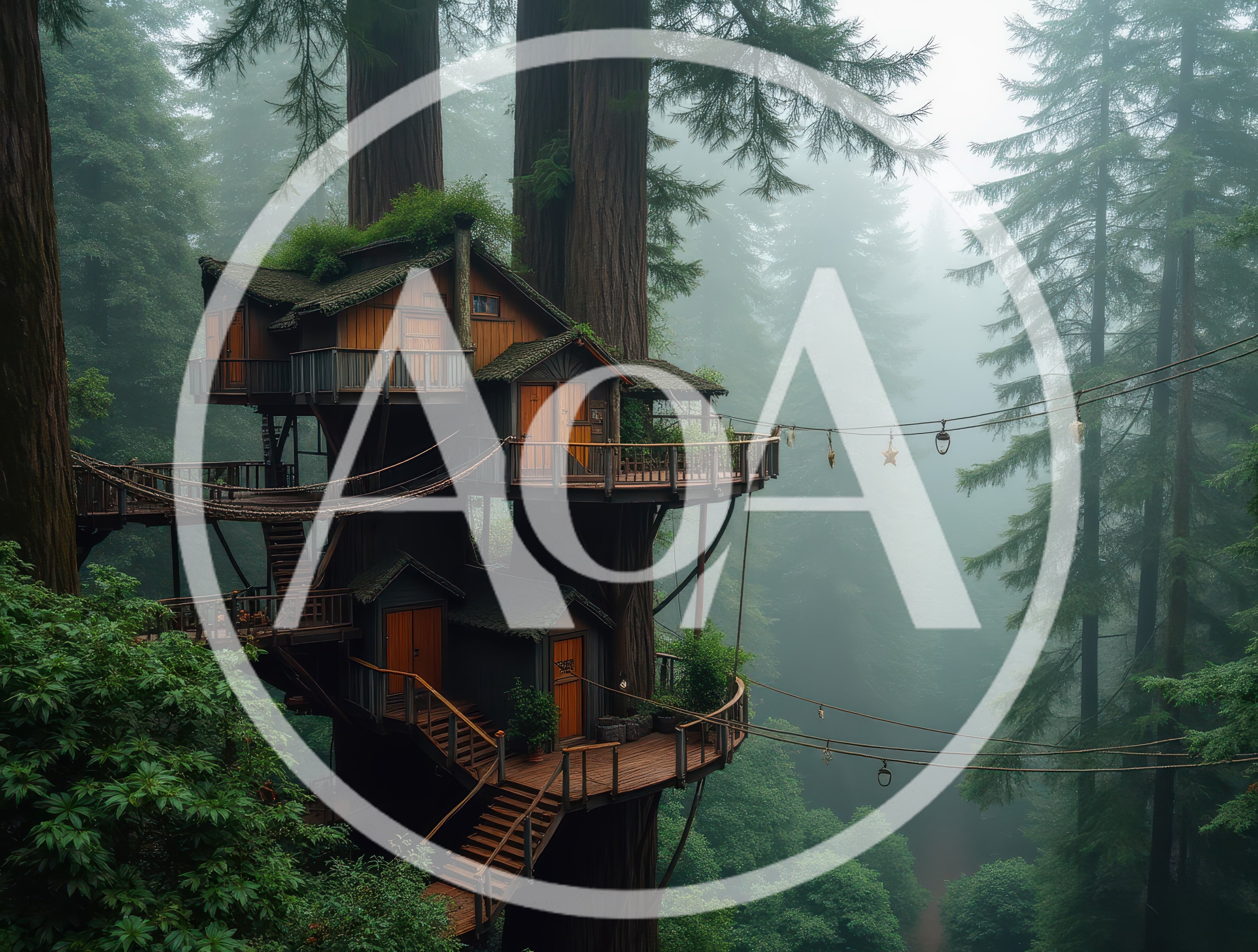 Elaborate Wooden Treehouse Complex In Misty Redwood Forest
