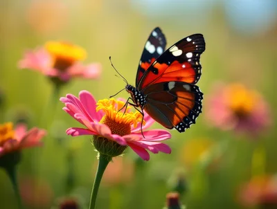 Monarch Butterfly Resting On A Pink Zinnia Flower