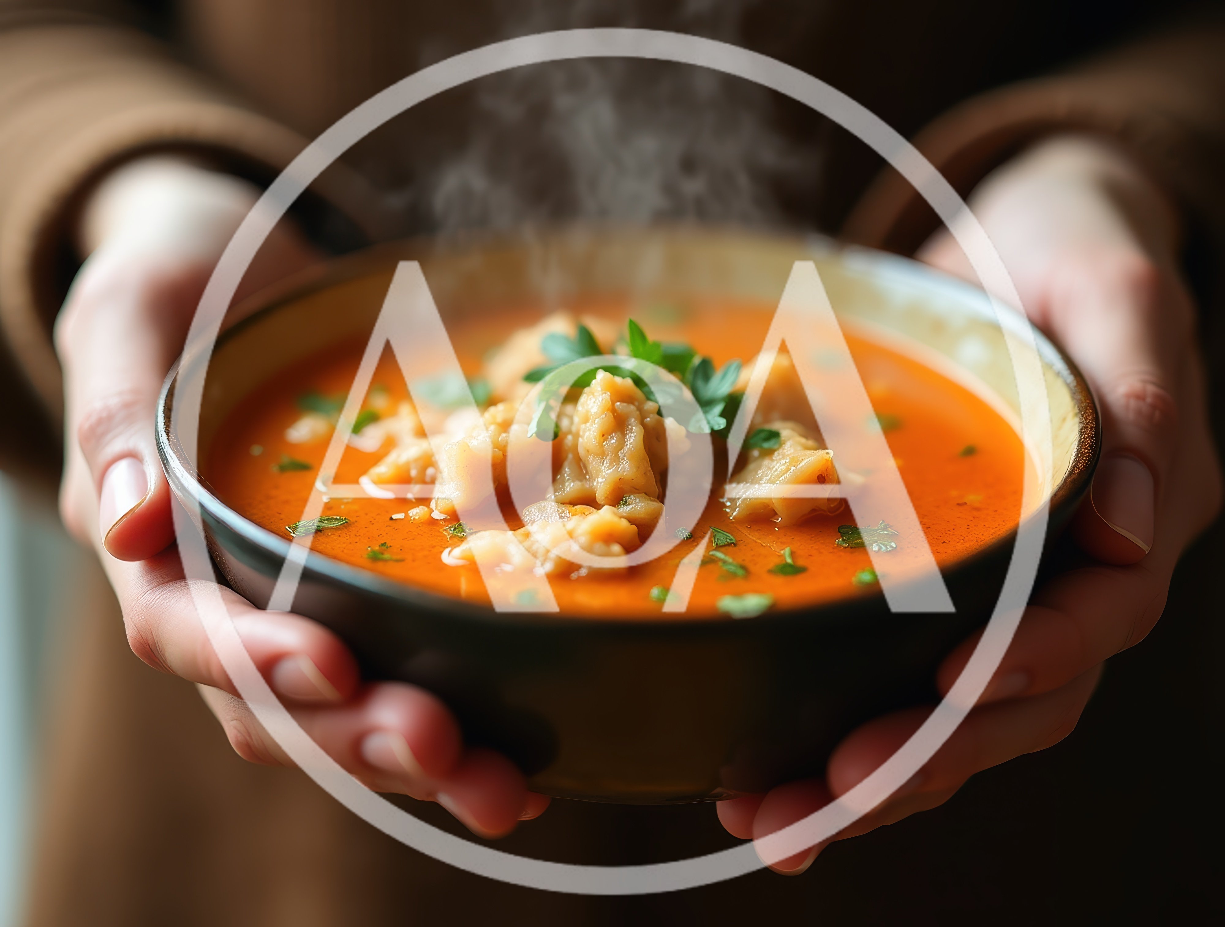 Person Holding A Bowl Of Steaming Tomato Soup