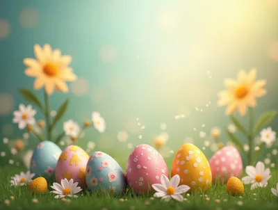 Colorful Easter Eggs Resting In A Grassy Meadow