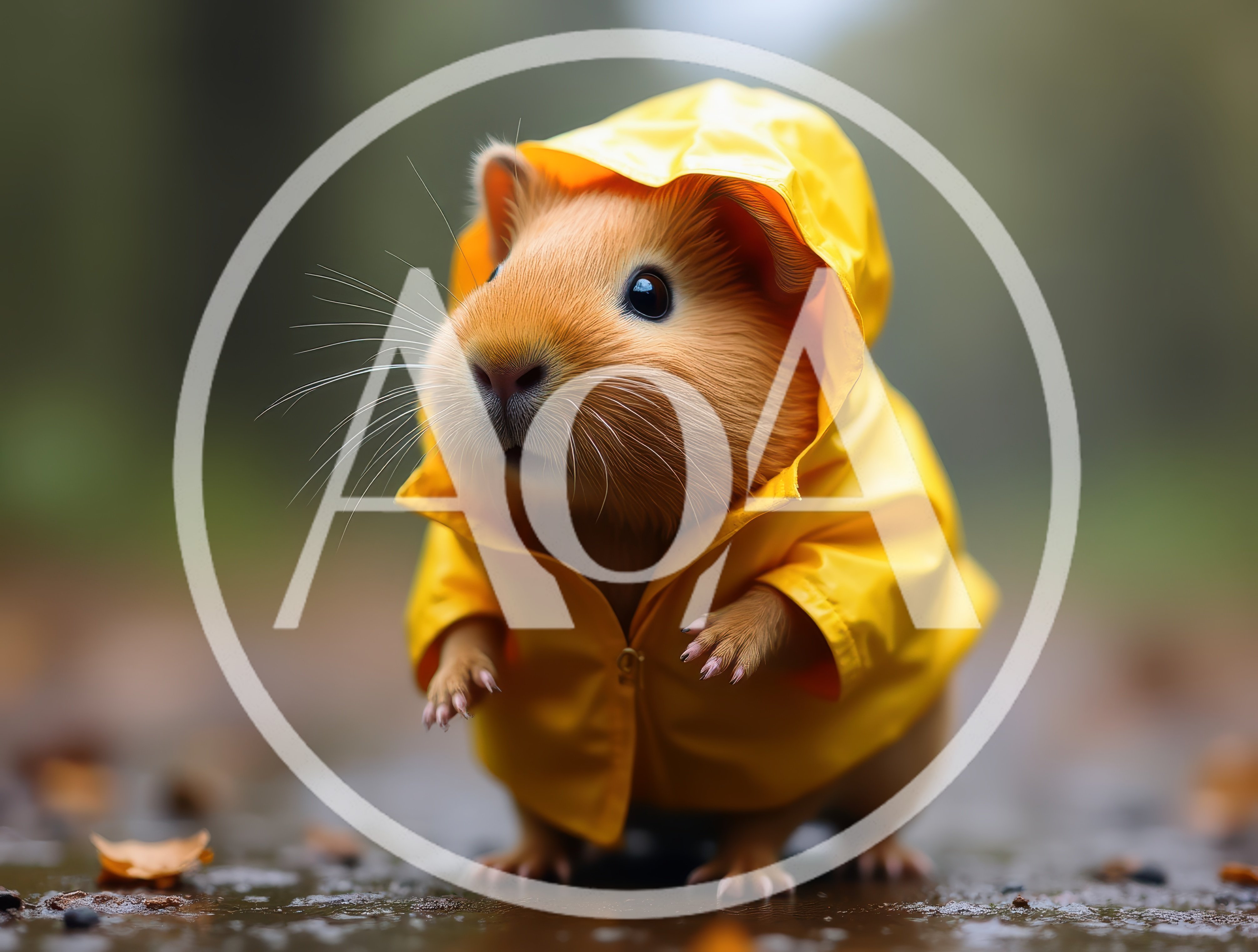 Cute Guinea Pig Wearing A Yellow Raincoat