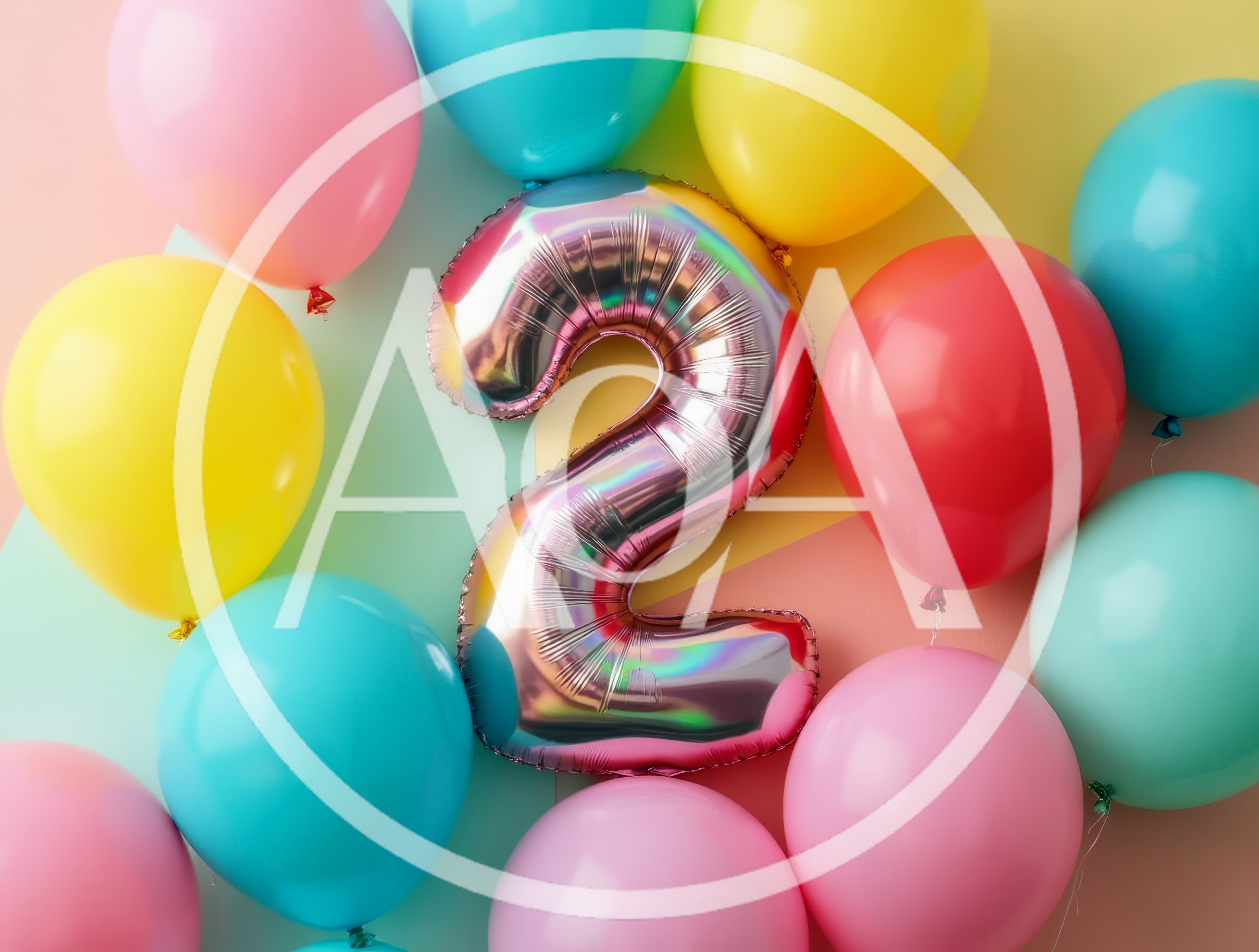 Iridescent Number Two Balloon With Colorful Party Balloons
