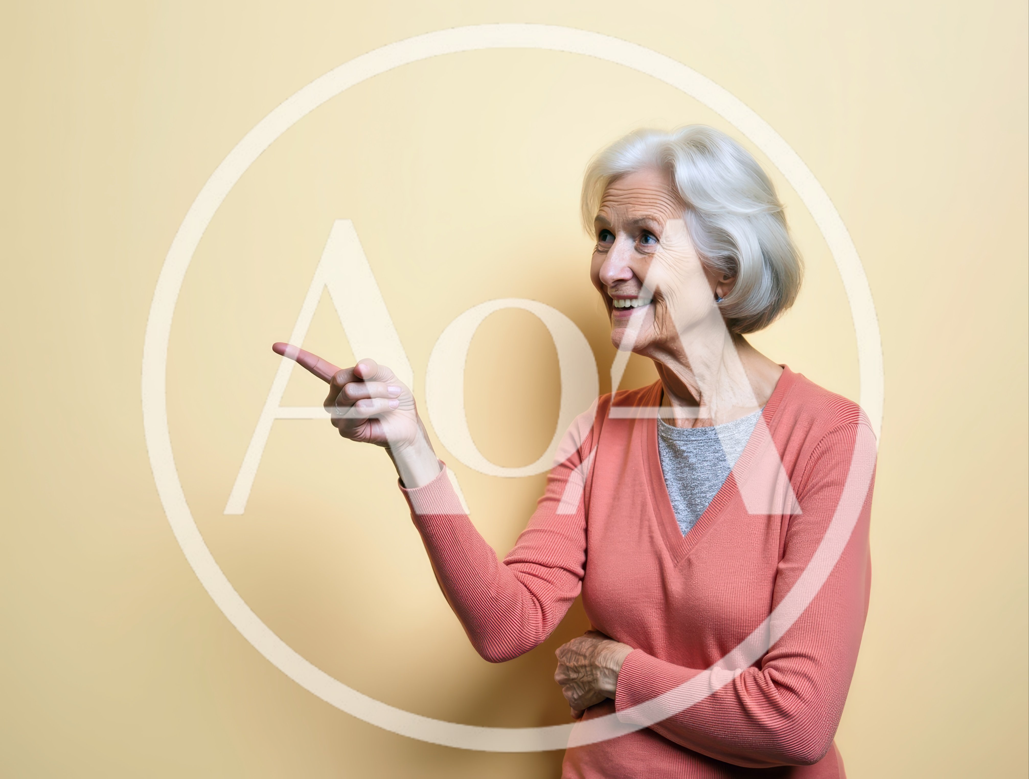 Smiling Senior Woman Pointing To The Side