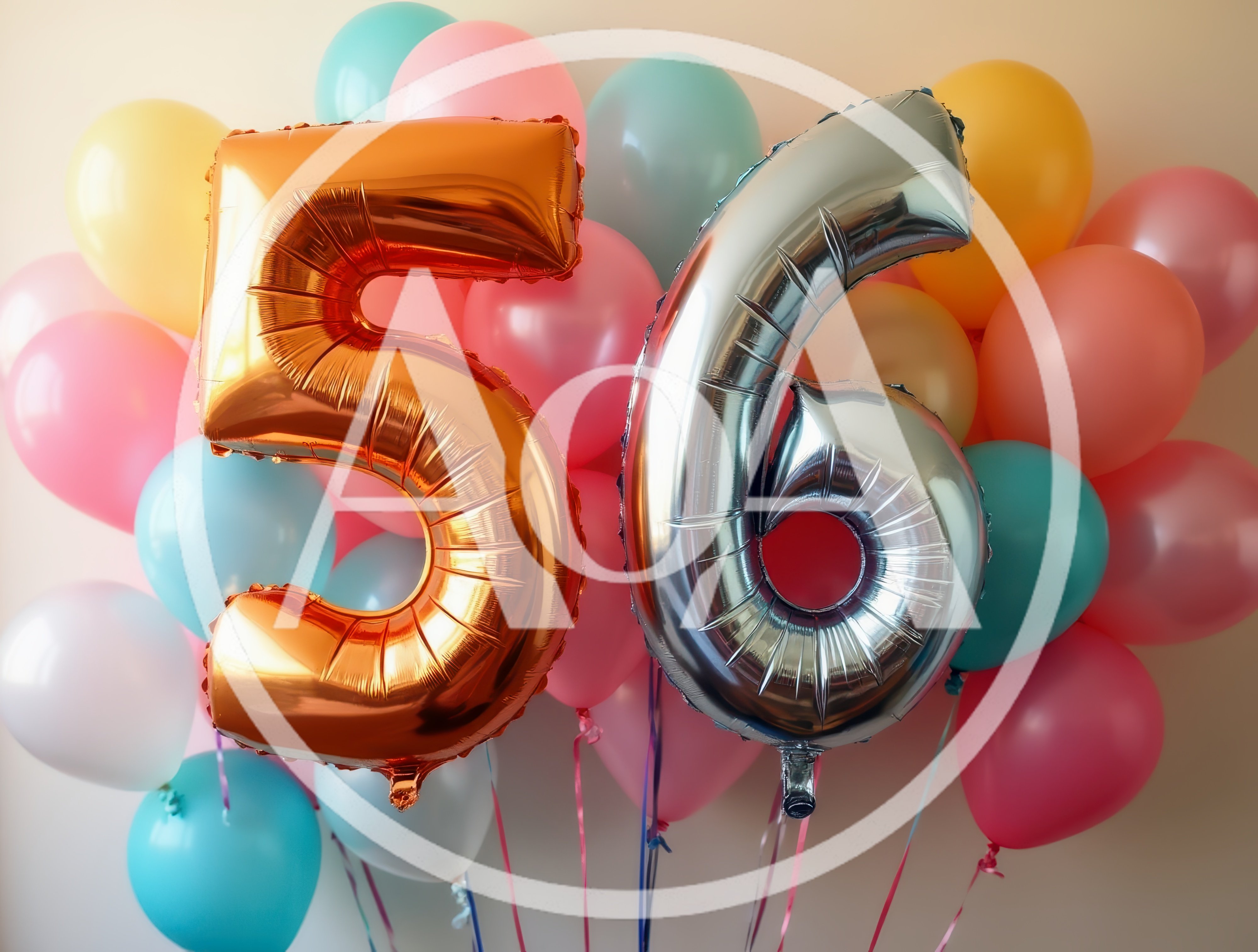 Gold and Silver Number 56 Balloons