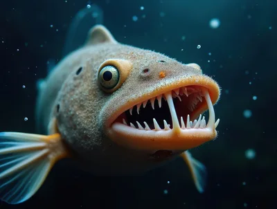Deep Sea Fish With Sharp Teeth Swimming