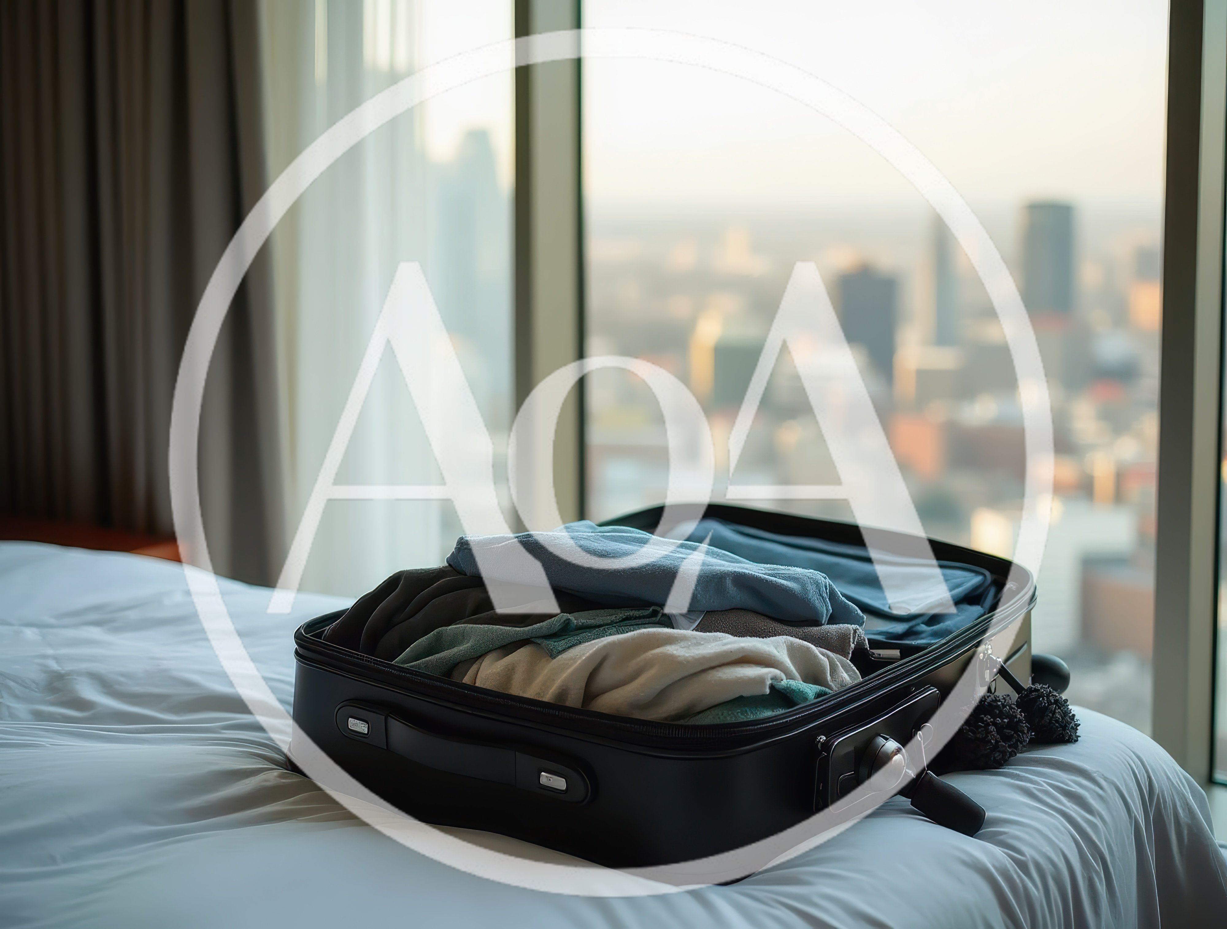 Open Suitcase Packed With Clothes On Hotel Bed