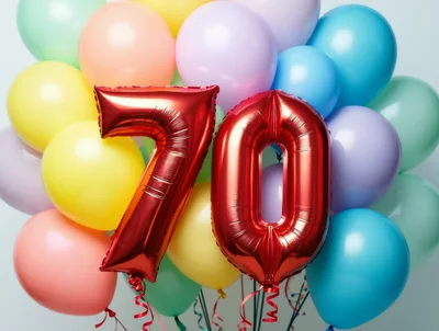 Red Number 70 Balloons For Seventieth Birthday Celebration