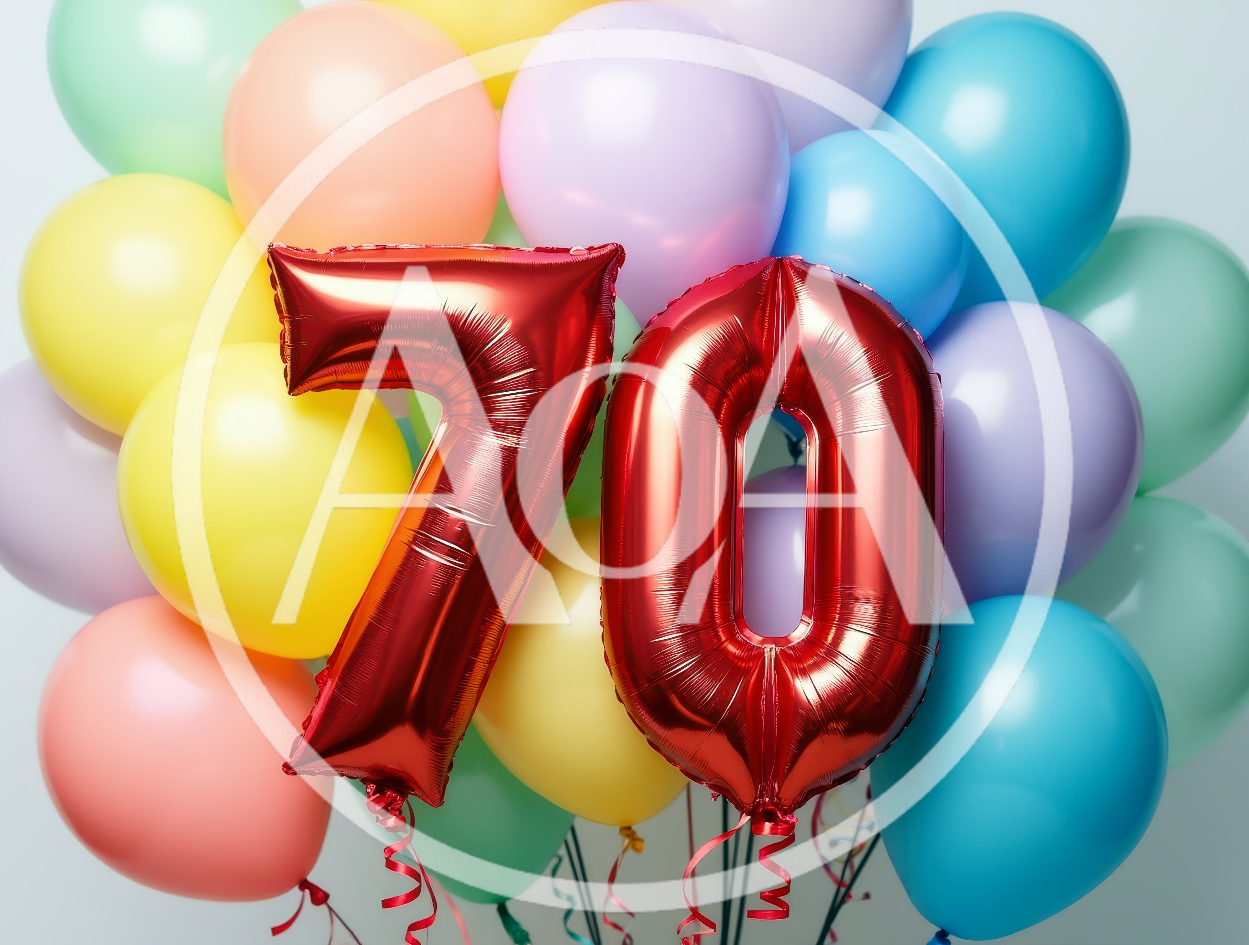 Red Number 70 Balloons For Seventieth Birthday Celebration