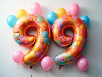 Number 99 Foil Balloons With Colorful Party Balloons