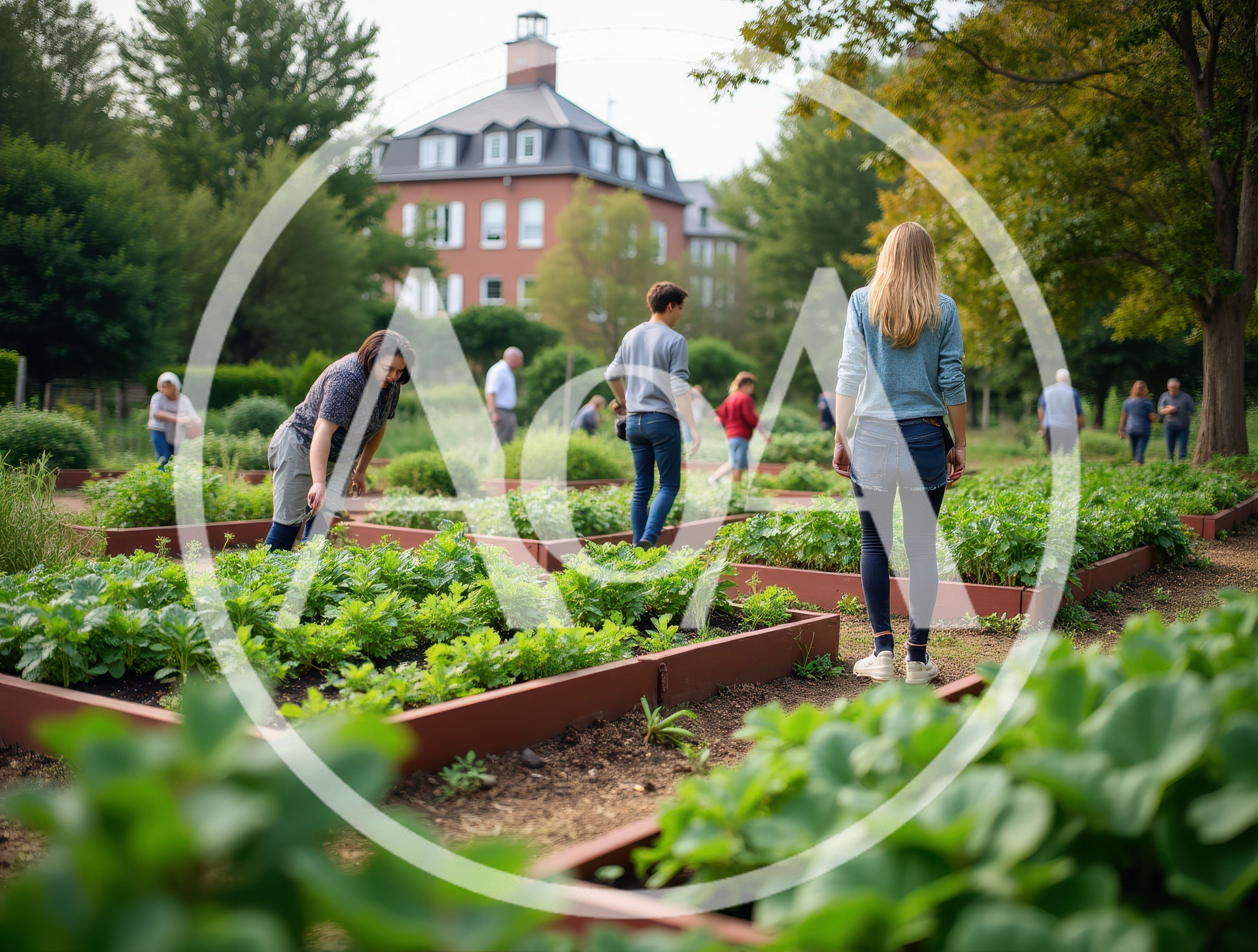 Community Members Tending To Raised Garden Beds