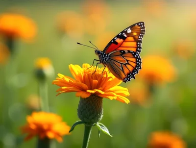 Monarch Butterfly Resting On A Vibrant Orange Flower