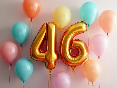 Gold Number 46 Balloons With Colorful Party Decorations