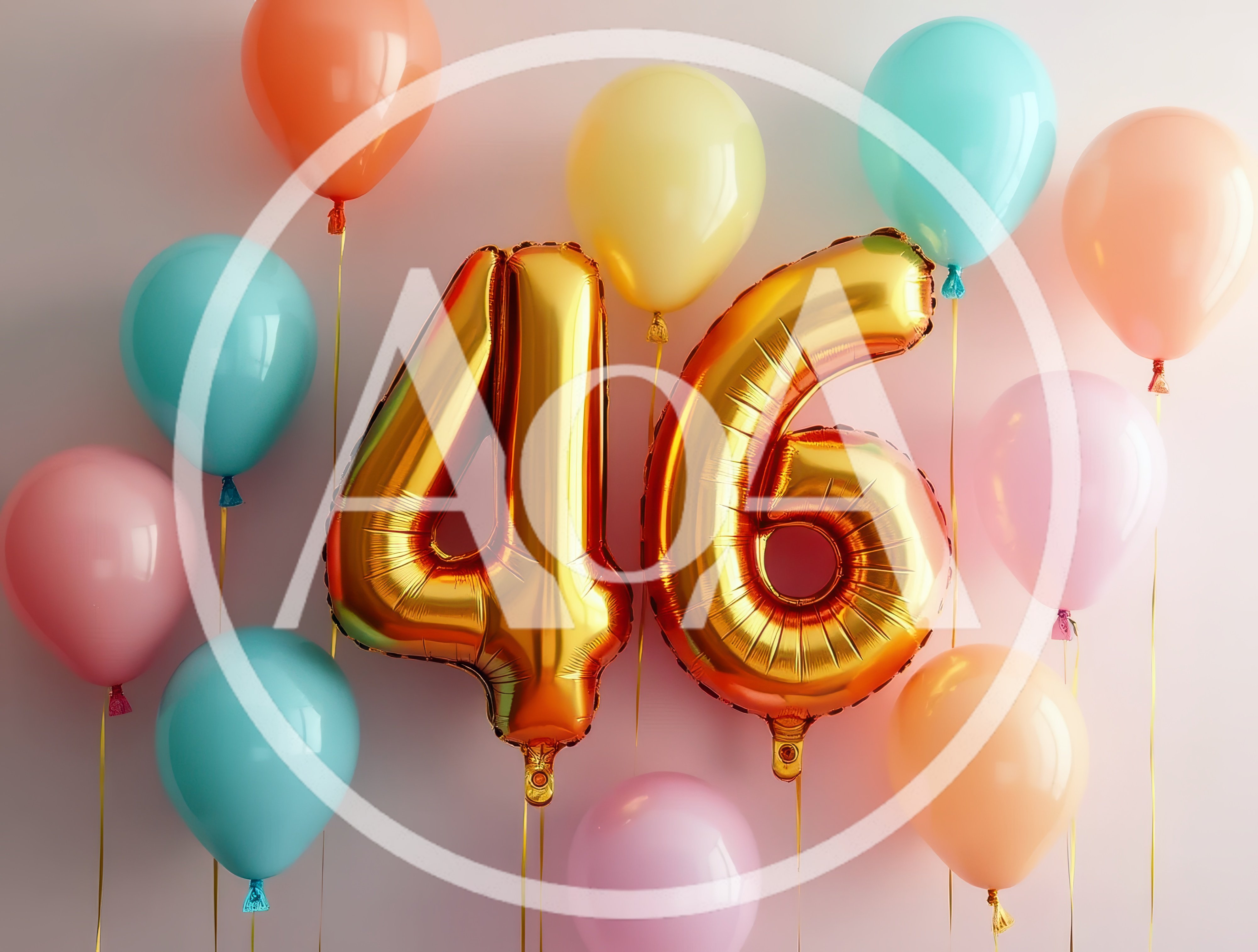 Gold Number 46 Balloons With Colorful Party Decorations