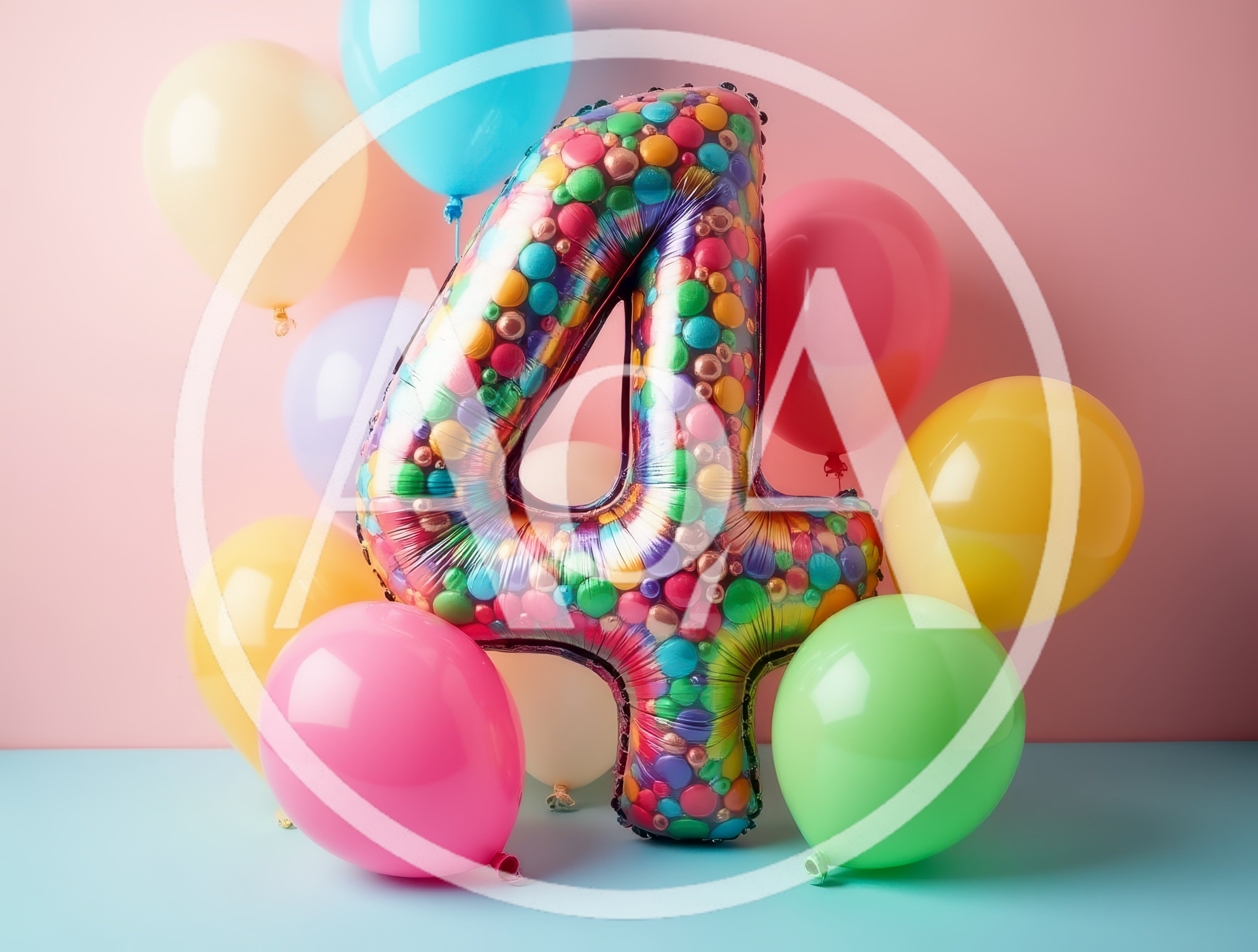 Number Four Balloon With Colorful Party Balloons