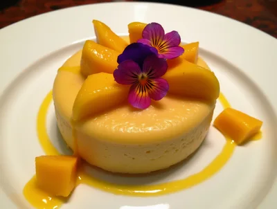 Gourmet Mango Mousse Cake With Edible Flowers