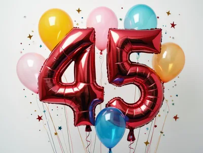 Red Foil Number 45 Balloons for Birthday Celebration