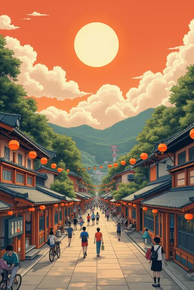 Anime Style Street Scene With Traditional Japanese Buildings